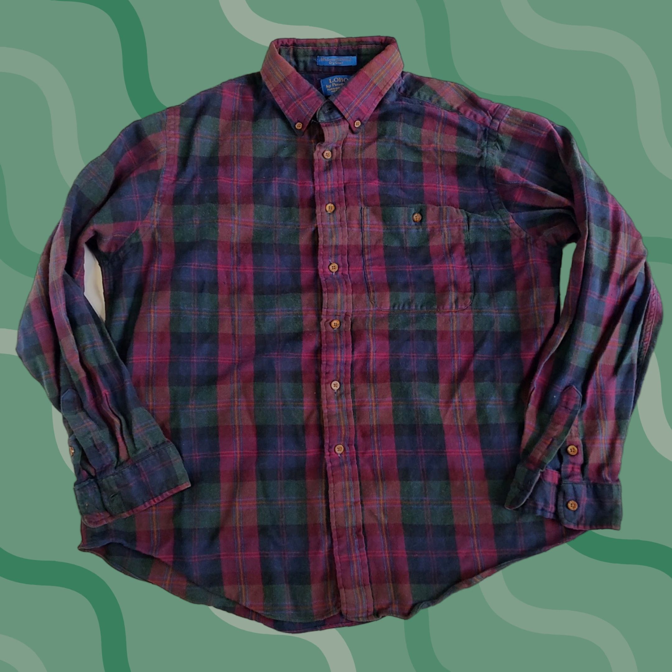 VINTAGE Pendleton Lobo Shirt Men XL Burgundy Plaid Wool Blend Long Sleeve  Button-Up Shirt