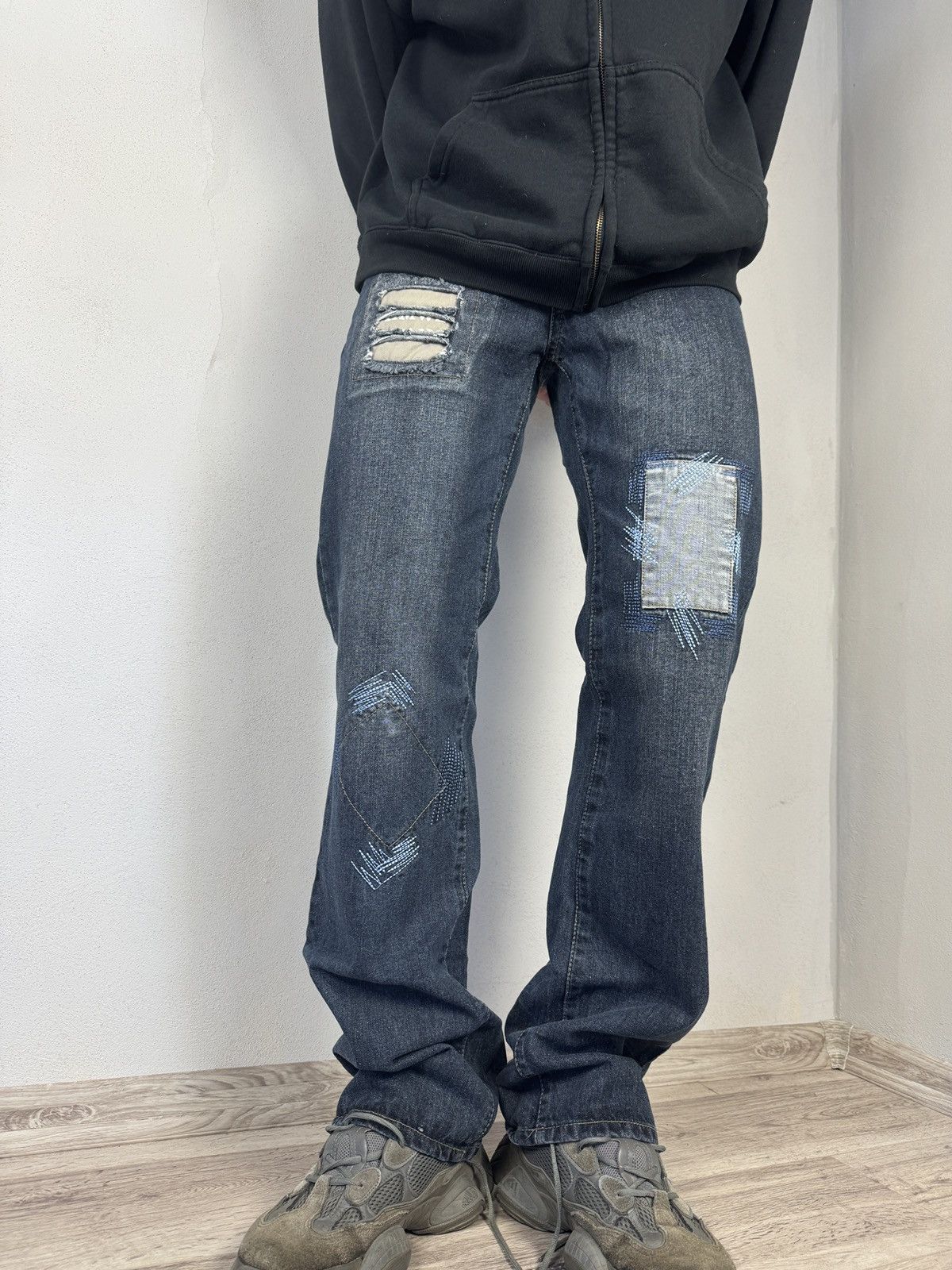 Japanese Brand Vintage Distressed Denim Jeans Blue Patchwork Y2K Grunge Size US 32 / EU 48 - 10 Thumbnail