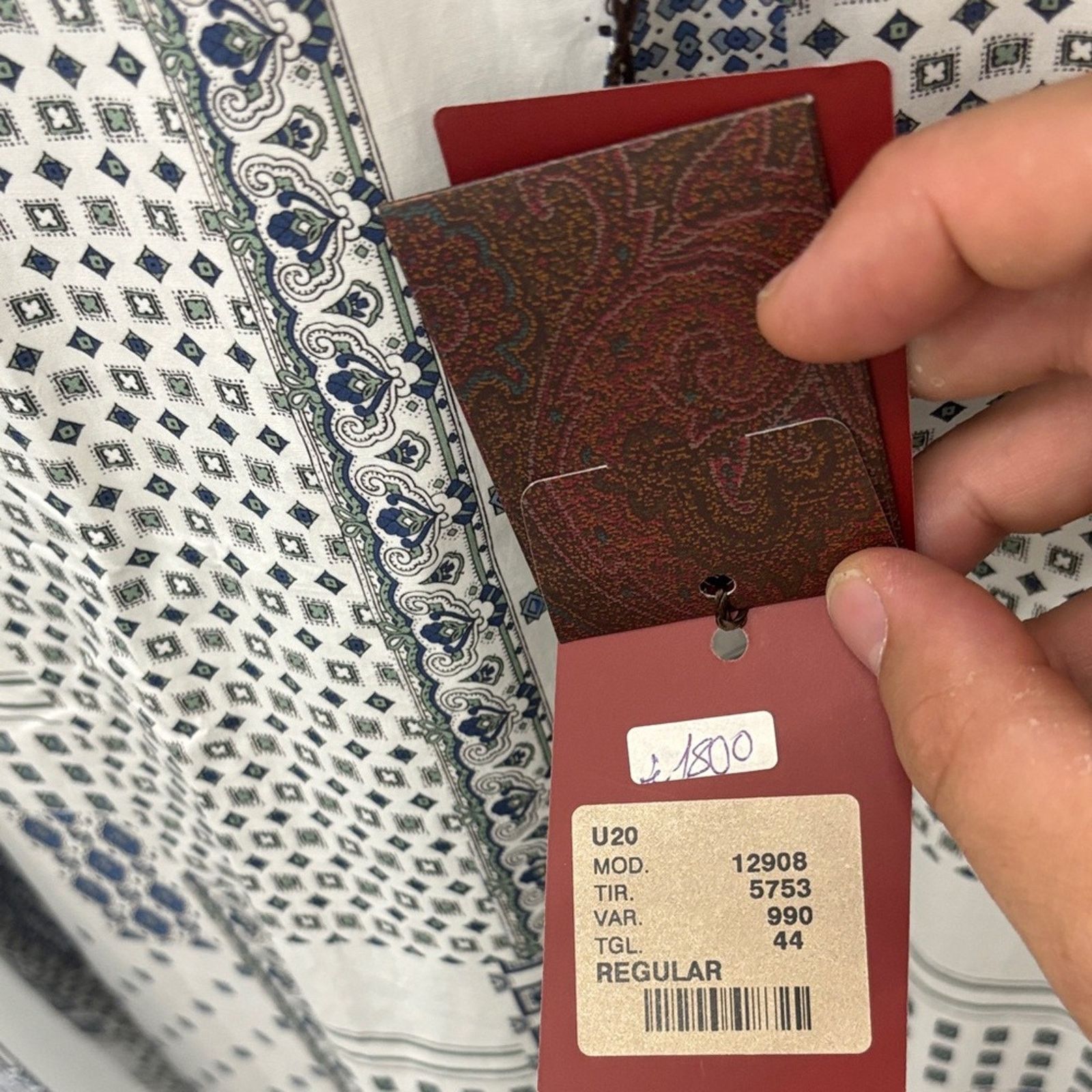 Etro NWT Etro White and Blue Geometric Shirt Size 44.5 XL Size US XL / EU 56 / 4 - 3 Thumbnail