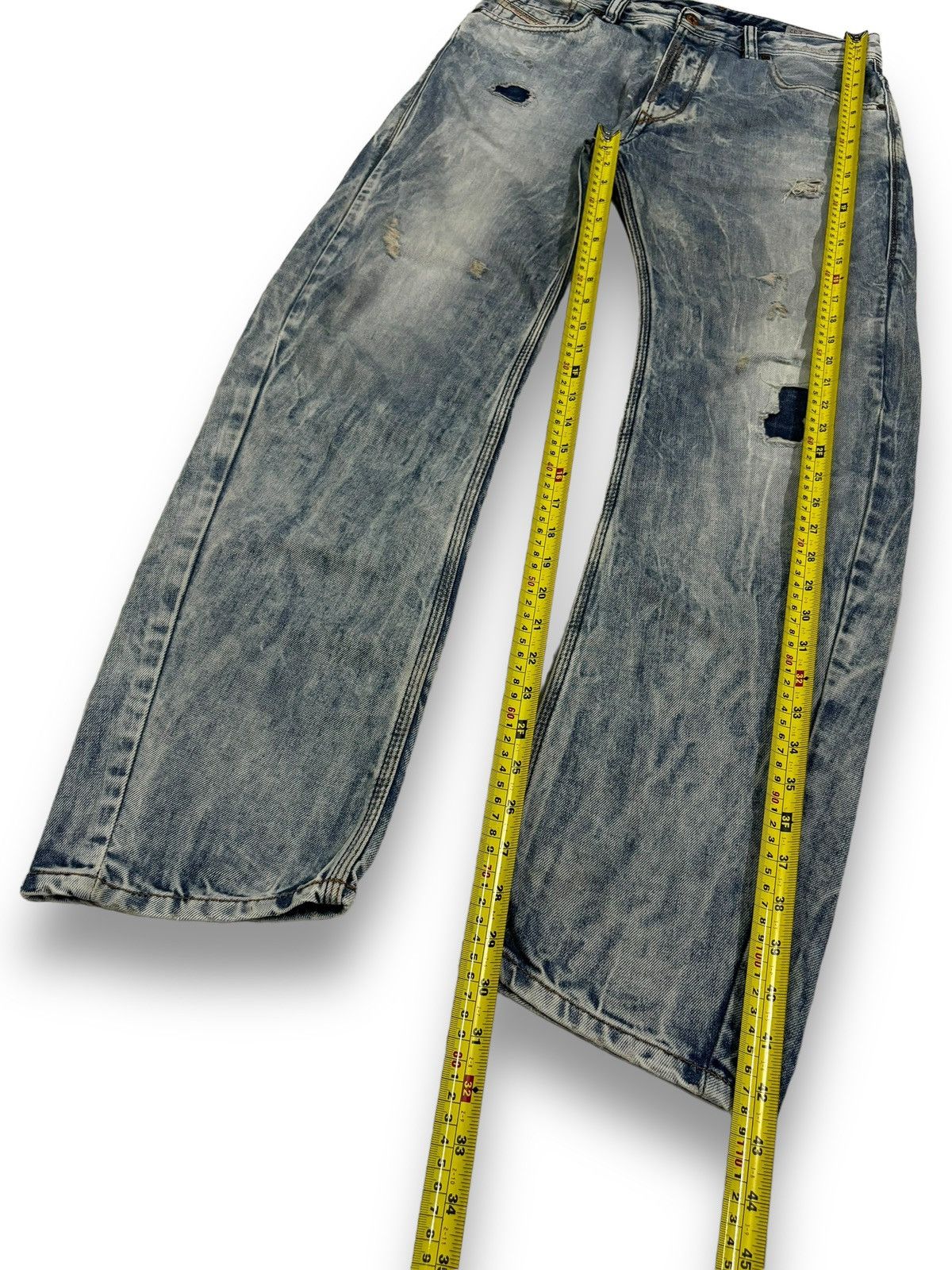 Diesel Diesel Industry Acid Wash Patched Distressed Curved Jeans Size US 31 - 17 Thumbnail