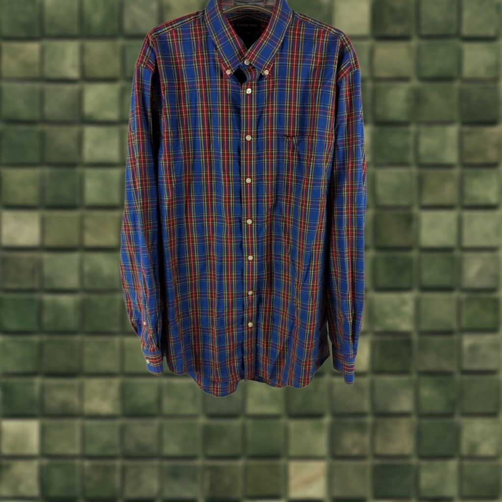 Lands' End VINTAGE Lands' End Mens Long Sleeve Button-Down Shirt, Big & Tall, 17-34, Blue Plaid, Cotton Blend Size US XL / EU 56 / 4 - 1 Thumbnail