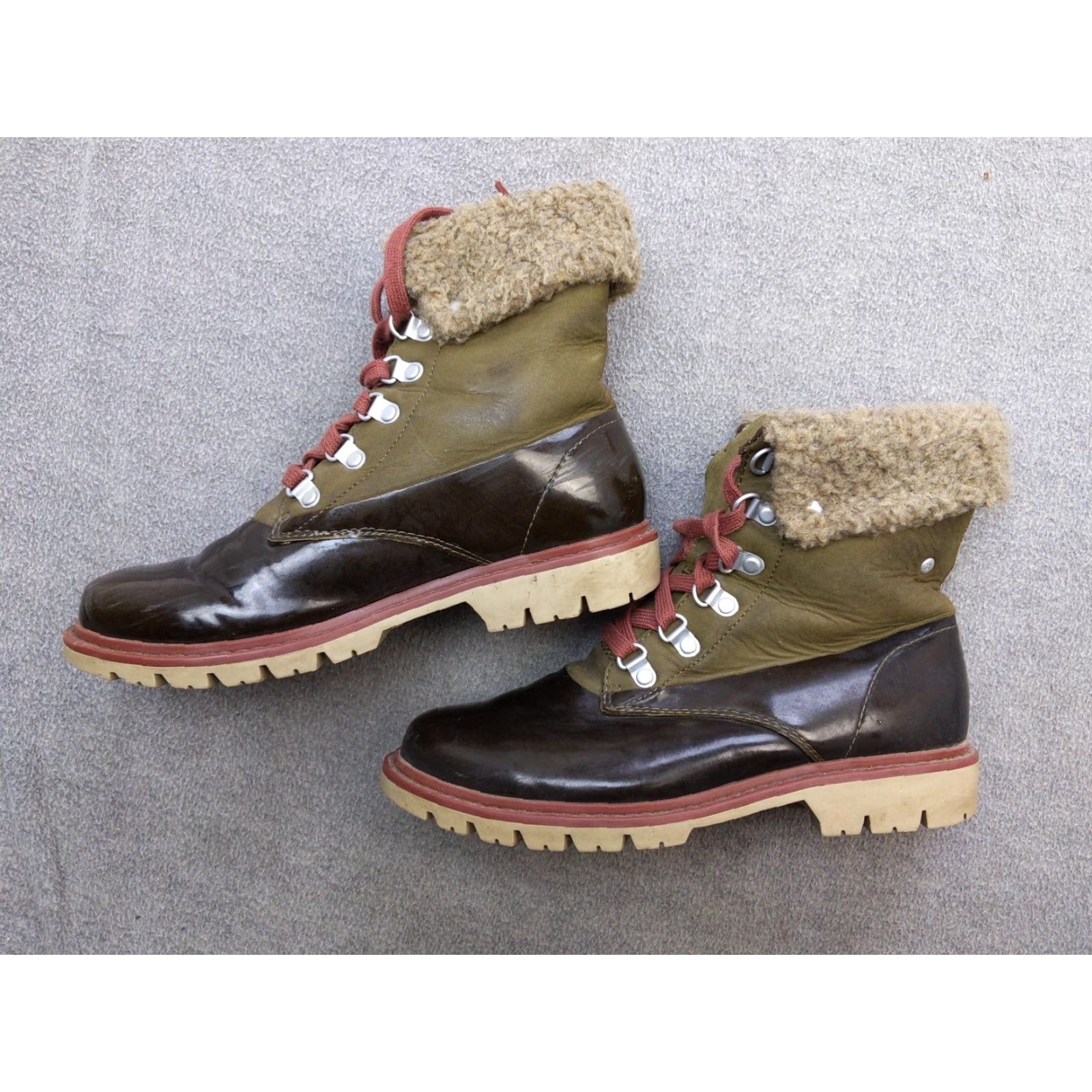 Vintage CAT Caterpillar Boots Womens 7.5 Hiking Snow Boot Brown Green Faux Fur Lined Leather Ankle Size US 8 / IT 38 - 2 Thumbnail