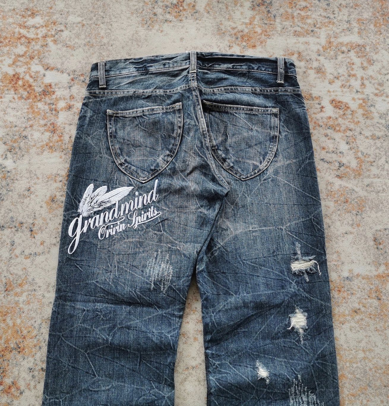 Japanese Brand Whiskers Grandmind Oririn Jeans Distressed Denim Size US 33 - 1 Thumbnail