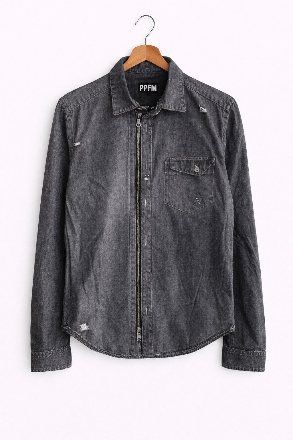 PPFM PPFM Japan Distressed Denim Jacket Grey Zip-Up Workwear Size US S / EU 44-46 / 1 - 1 Thumbnail