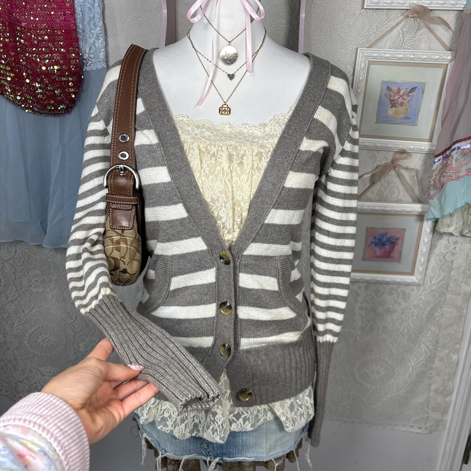 American Eagle Outfitters vintage american eagle striped fitted cardigan Size M / US 6-8 / IT 42-44 - 1 Thumbnail