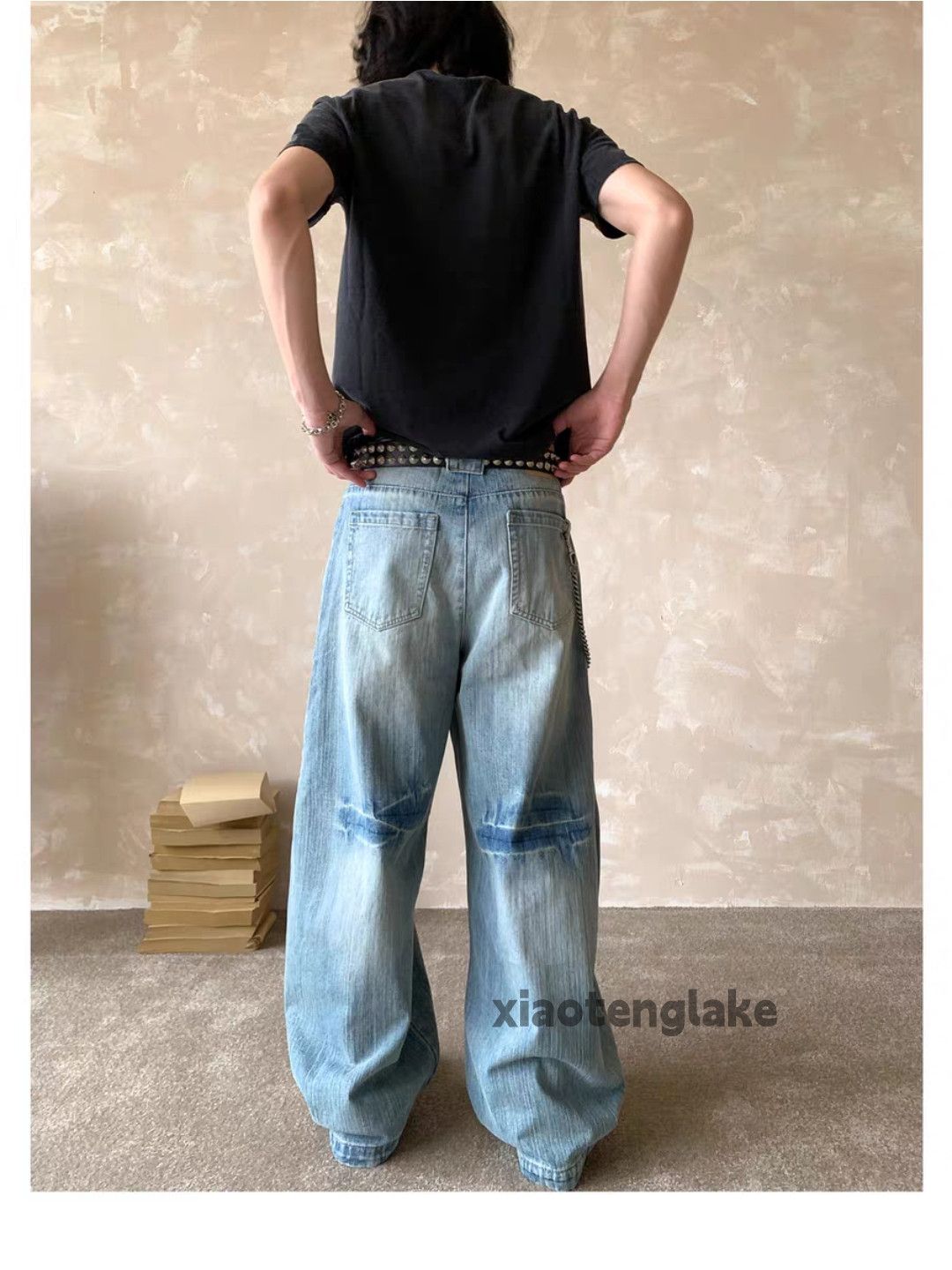 Jean Unisex washed faded loose baggy skate hiphop jeans Size US 28 / EU 44 - 5 Thumbnail