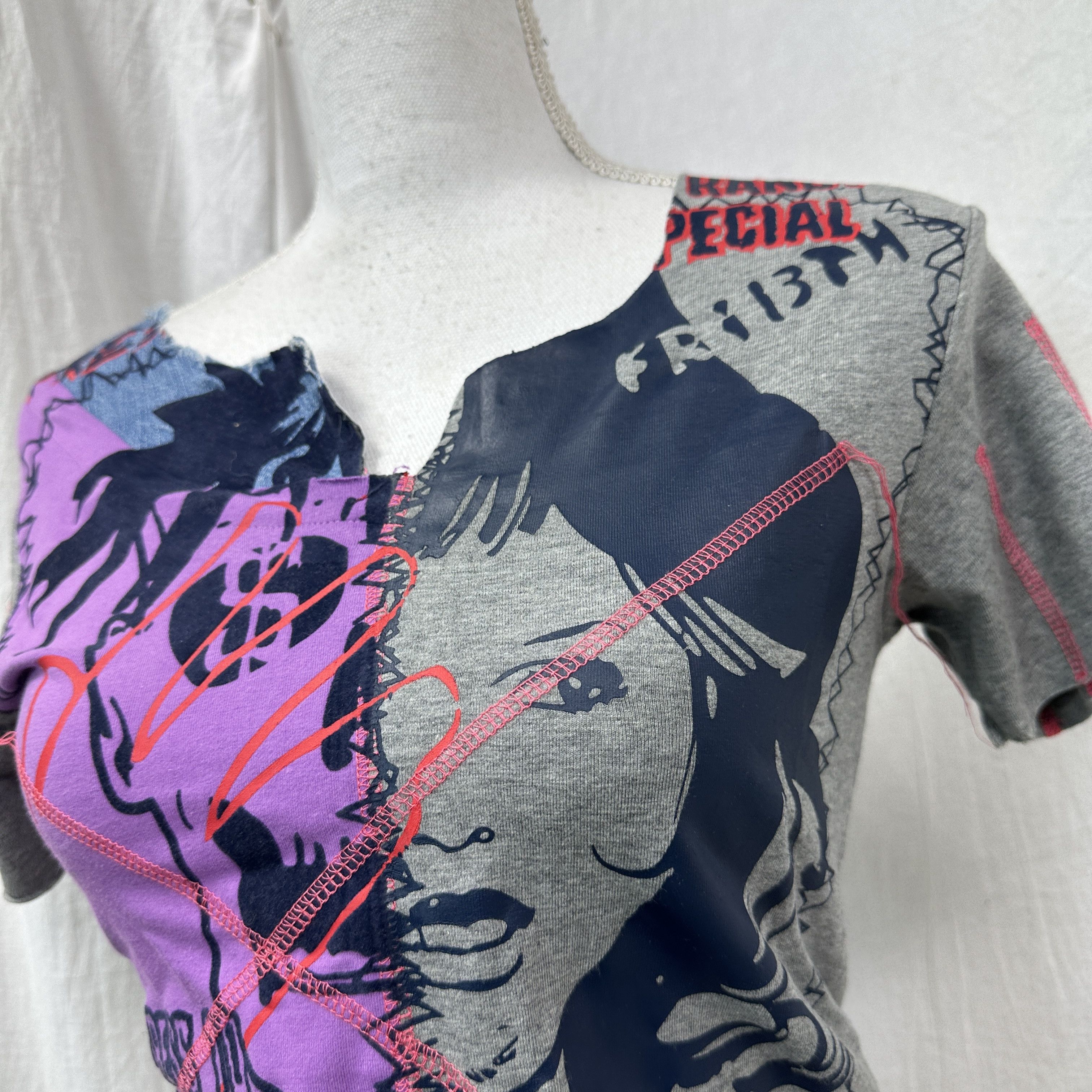 Pepe Jeans Vintage Avant Garde Distressed Patchwork Printed Top Y2K Size S / US 4 / IT 40 - 6 Thumbnail