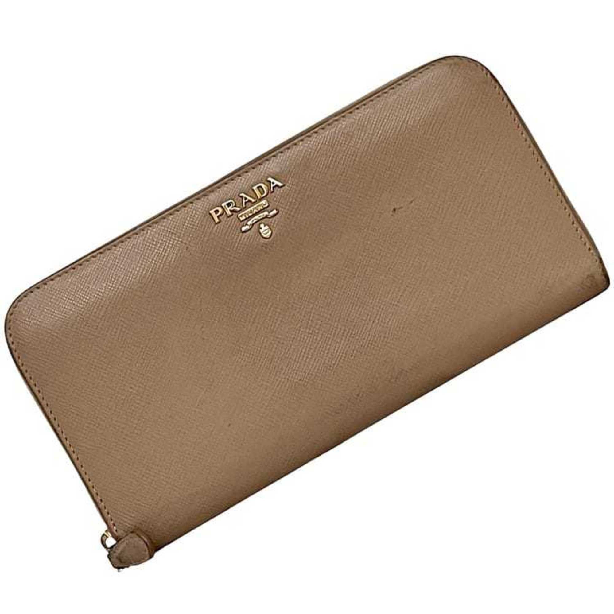 Prada Prada Round Long Wallet ec-24171 Pink Beige CAMMEO 1ML506 Saffiano Leather 73E PRADA Hardware Men's Women's Size ONE SIZE - 1 Thumbnail