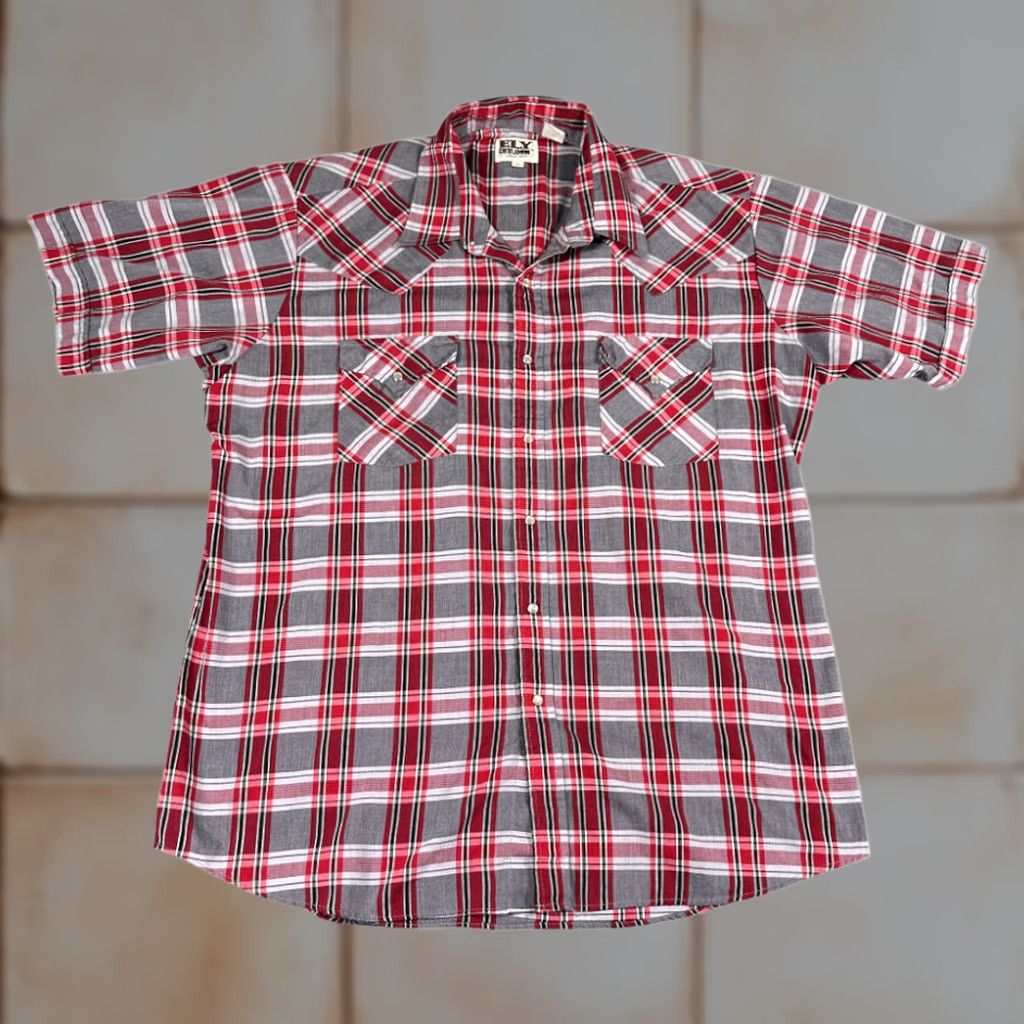 Vintage VINTAGE Ely Cattleman Western Shirt Adult EXTRA LARGE Red Plaid Pearl Snap 90s Men Shirt Size US XL / EU 56 / 4 - 1 Thumbnail