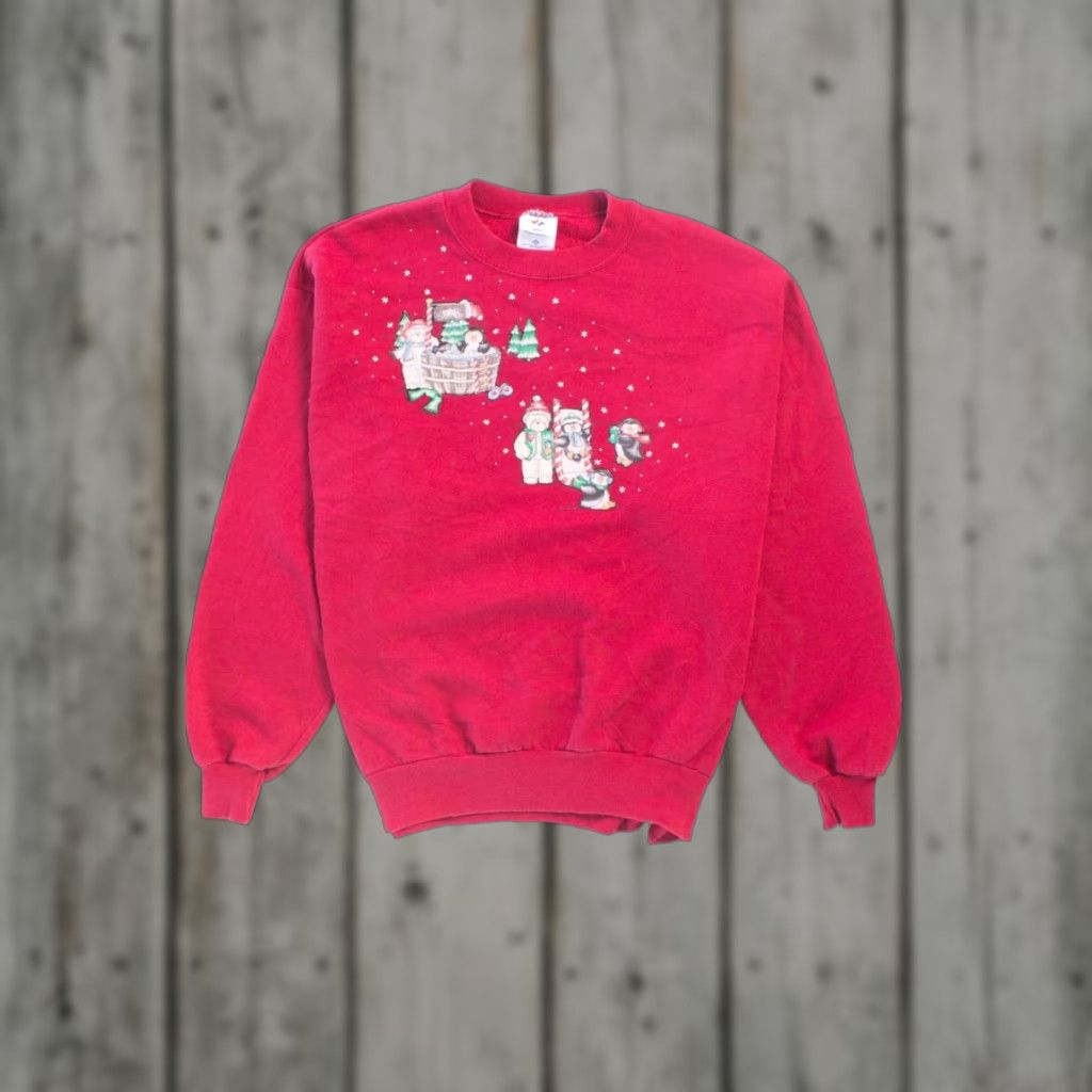 Vintage VINTAGE Ugly Christmas Sweatshirt Red X-Large Cotton / Polyester 1990s Bears Mens Womens Girls Boys Cardigan 26 50 Chest Vintage Ragstock Size XL / US 12-14 / IT 48-50 - 1 Thumbnail