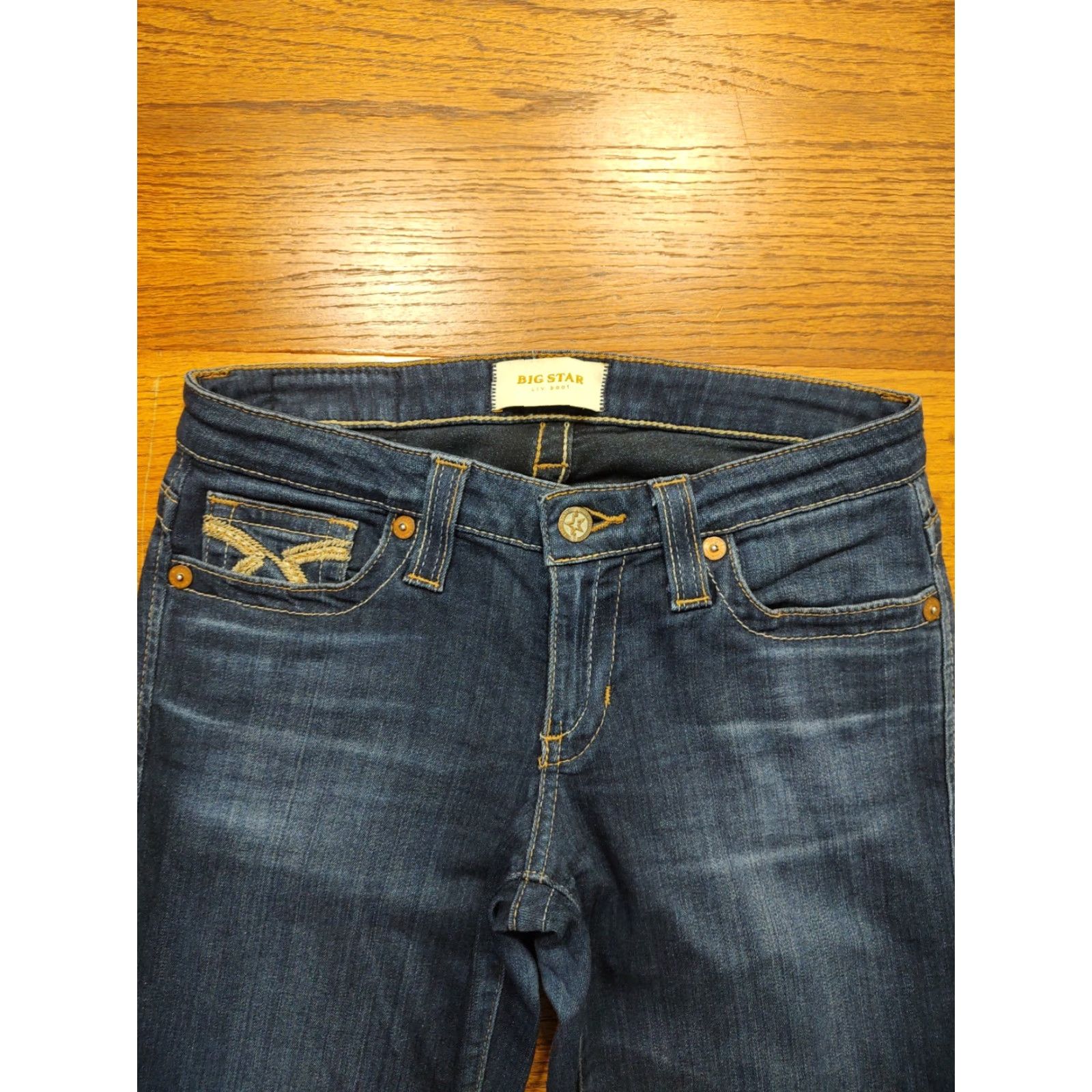 Vintage BIG STAR Jeans Women Bootcut 27R Regular 28x31 Blue Denim Dark Distressed Stretch 5-Pocket Zip Button Buckle Bke USA Hipster Rock Stars Vintage No N/A Size 27" / US 4 / IT 40 - 4 Thumbnail