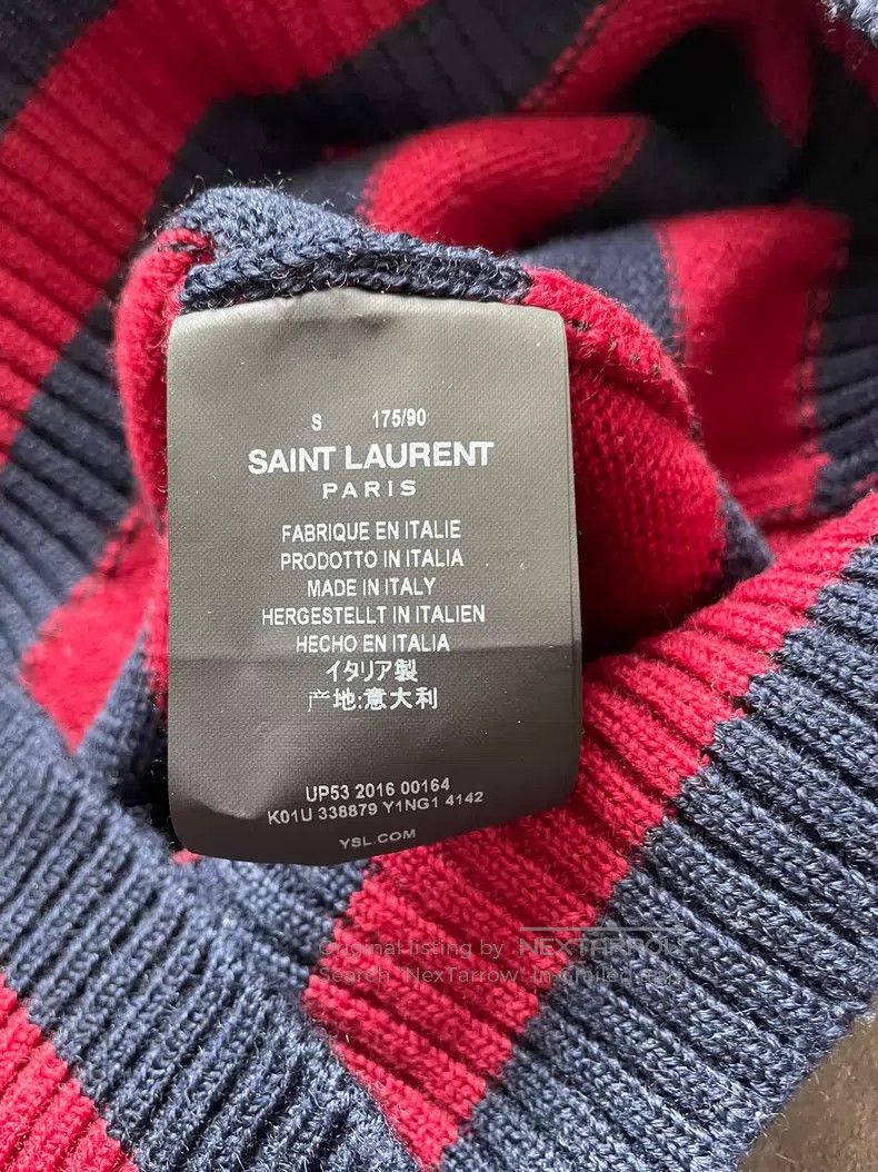 Saint Laurent Paris Saint Laurent Paris Red and Navy Striped Round Neck Wool S Size US S / EU 44-46 / 1 - 5 Thumbnail