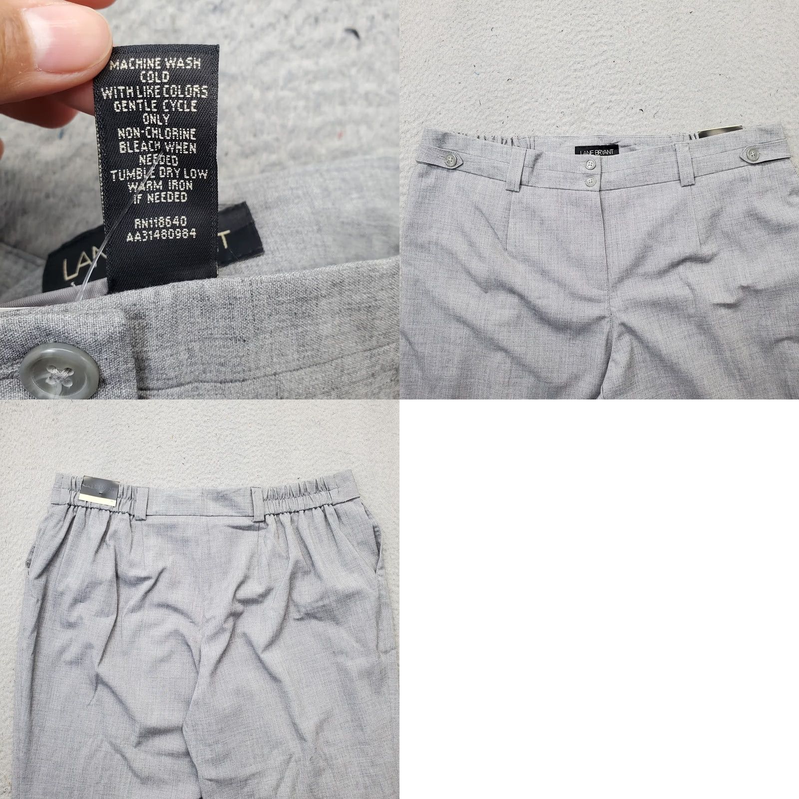 Vintage Lane Bryant Pants Womens 20 Gray Stretch Flat Front Adjustable Waist Wide Leg Size 42" / US 20 - 8 Thumbnail