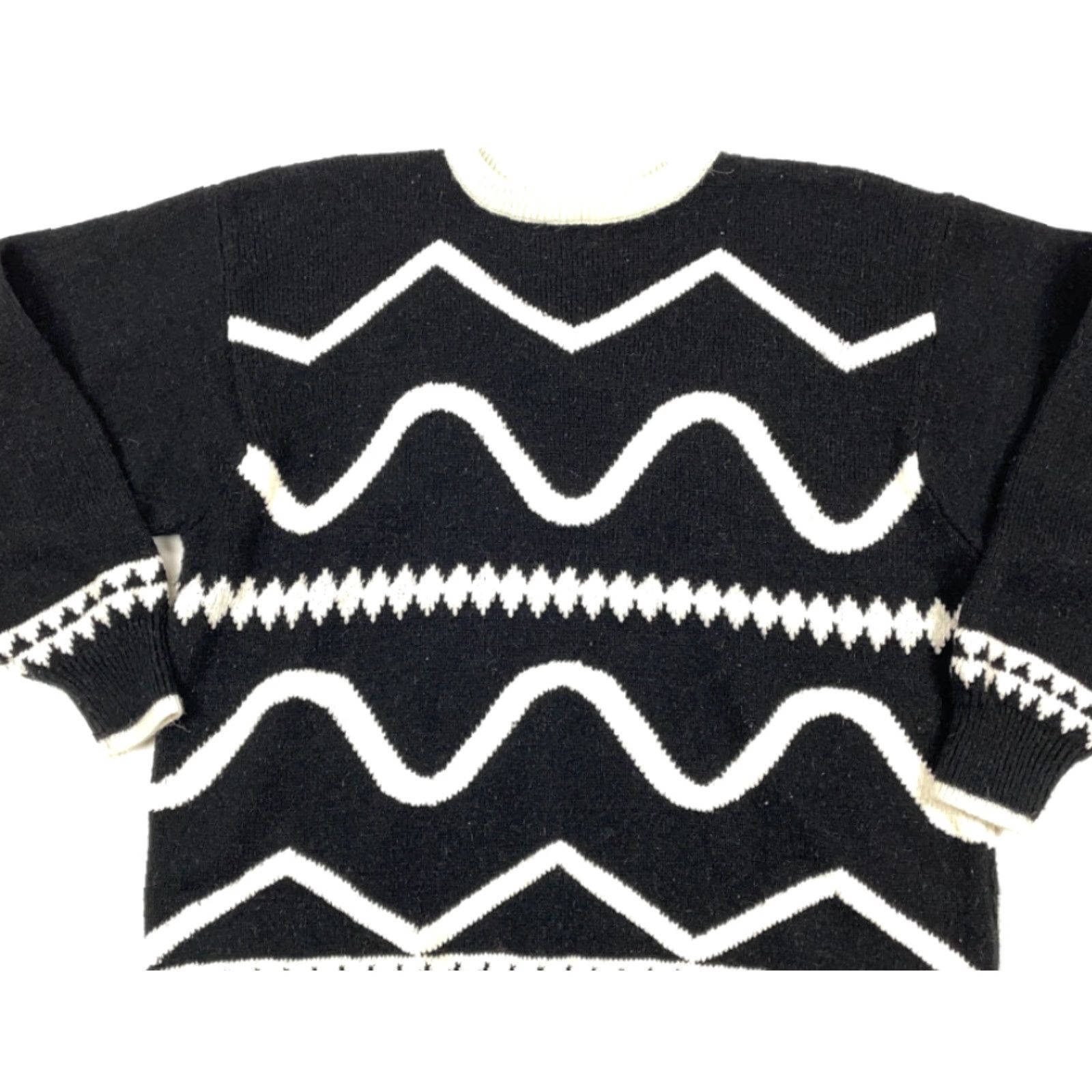 Liz Claiborne VTG 90s Geometric Abstract Sweater Women Large Black Ivory Liz Claiborne Pullover Knit Crew Neck Long Sleeve High Fashion Retro Hipster Size L / US 10 / IT 46 - 3 Thumbnail
