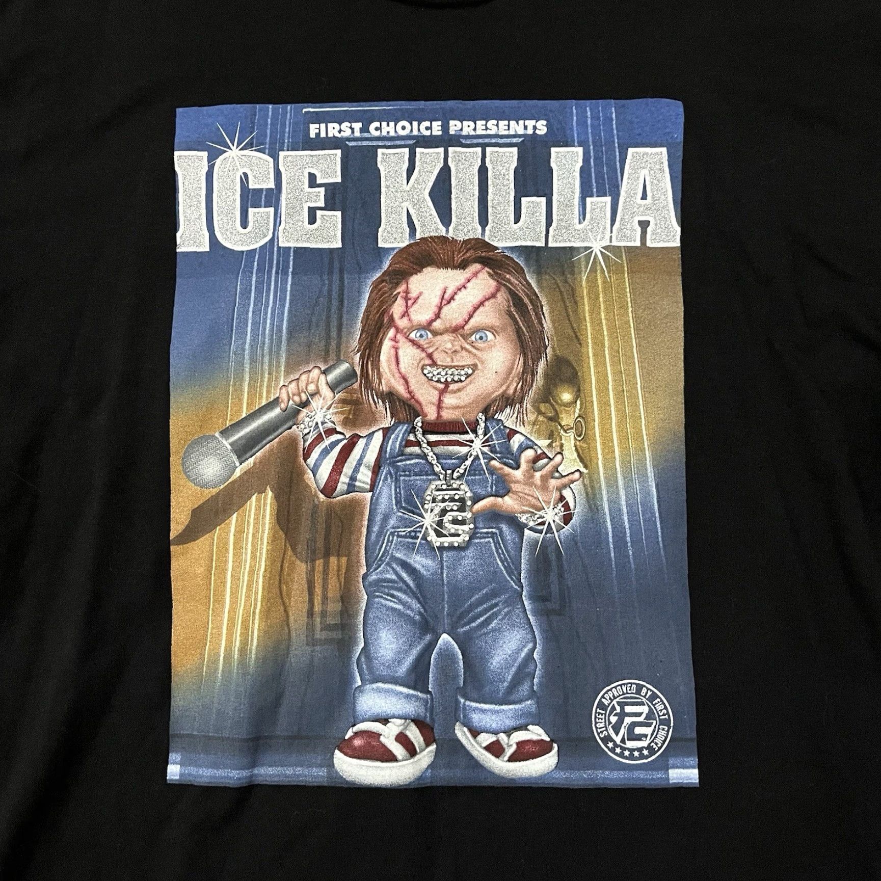 VINTAGE Ice Killa Chucky T-Shirt Horror Hip Hop 90s Movie Black 2XL Mens