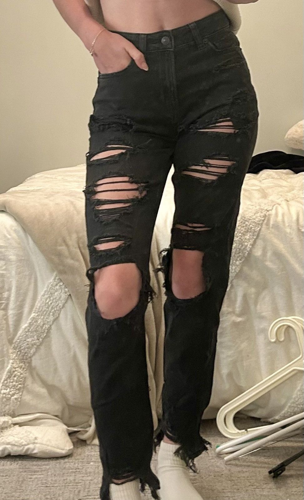 American Eagle Outfitters American Eagle black ripped straight jeans Size 24" / US 00 / IT 34 - 1 Thumbnail