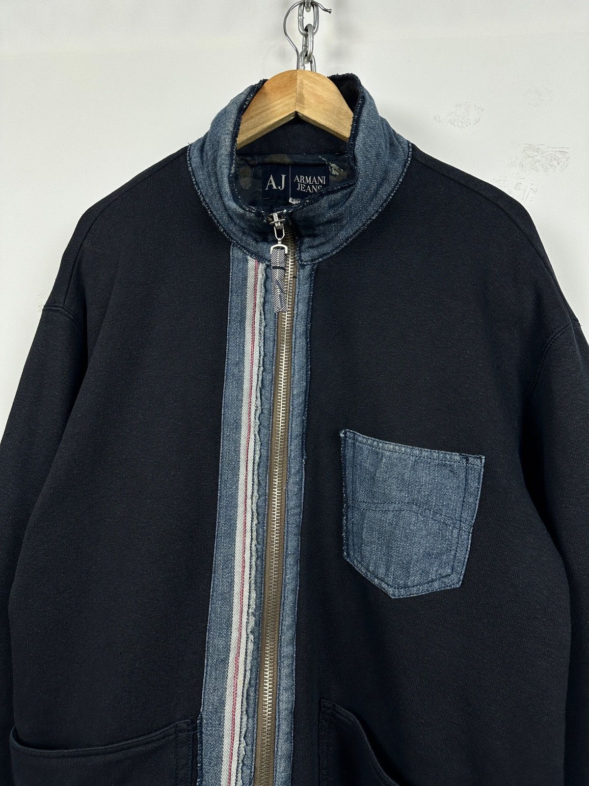 Armani 90s Vintage Armani Jeans Patchwork Hemp/Cotton Navy Jacket Size US XL / EU 56 / 4 - 5 Thumbnail