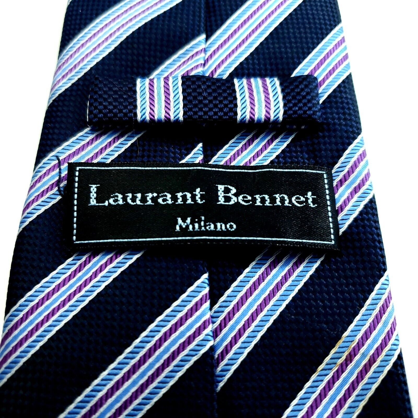 Designer Laurant Bennet Milano Blue Purple Striped Woven Long Silk Ti Size ONE SIZE - 3 Thumbnail