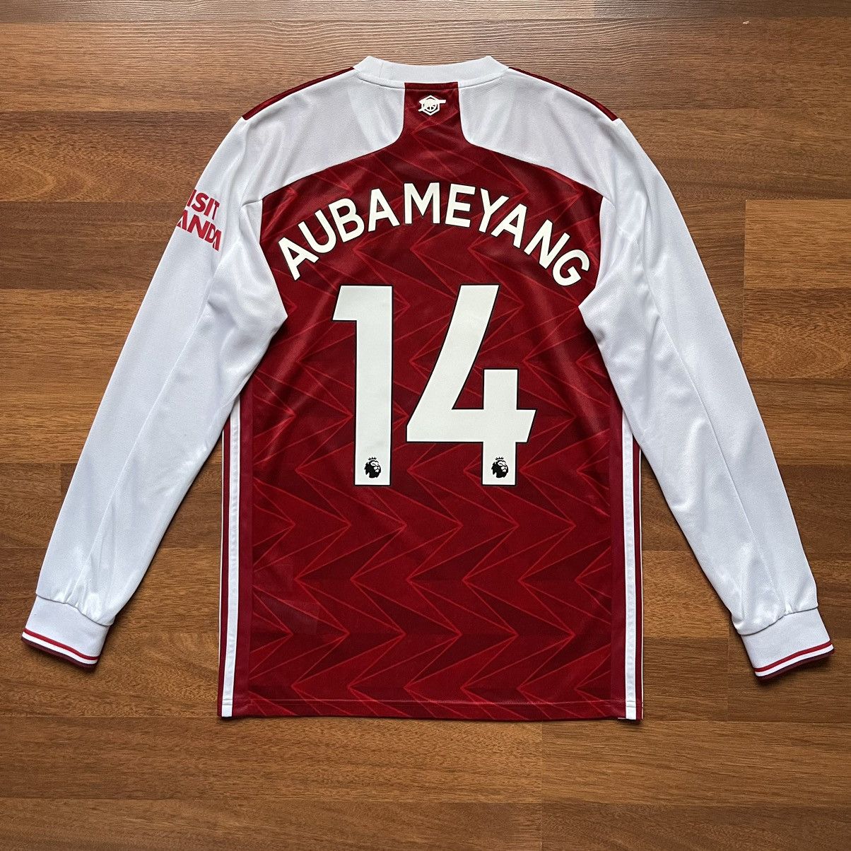 image of Arsenal Adidas 2020/2021 Football Home Jersey 14 Aubameyang in Red, Men's (Size Small)