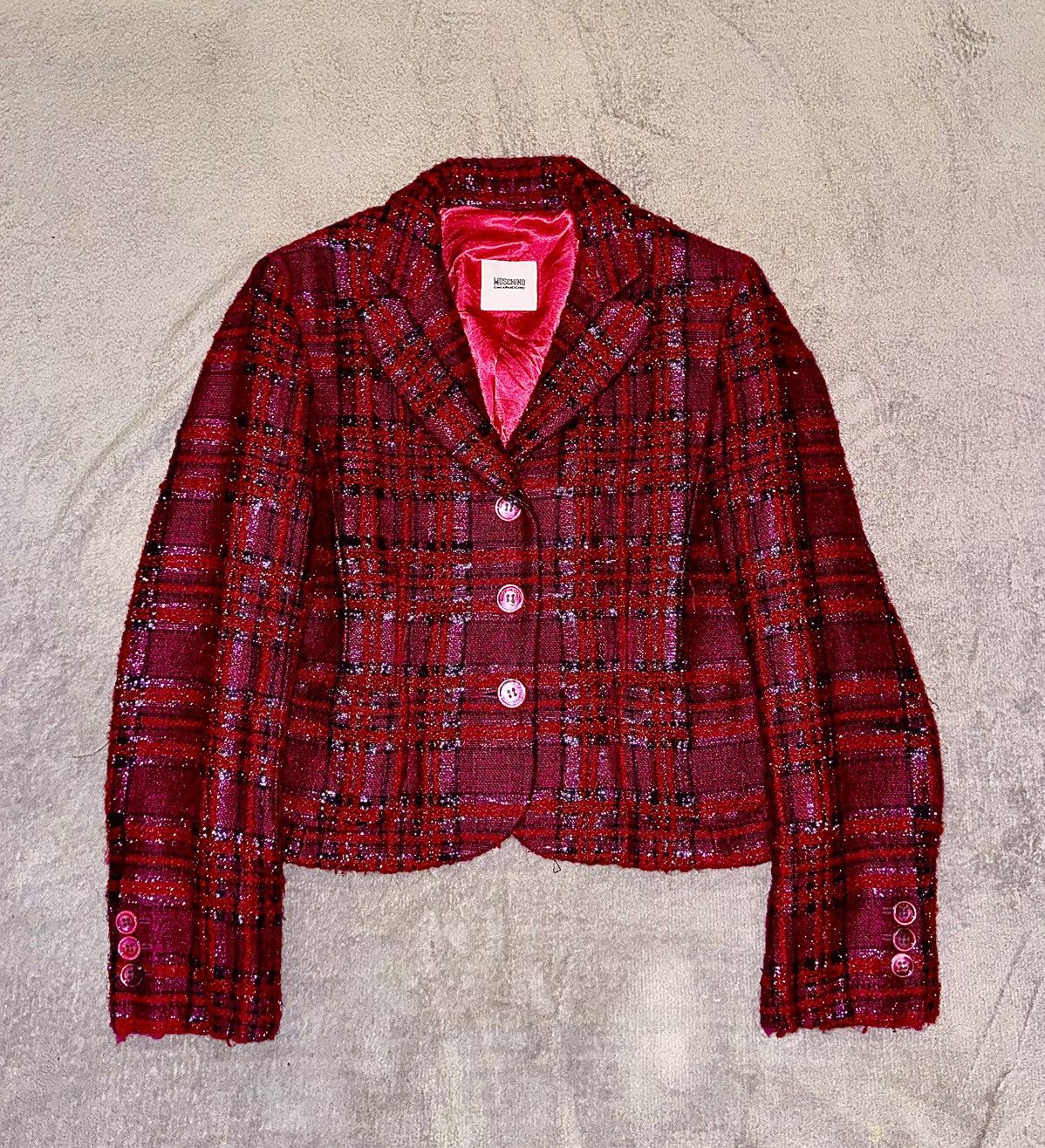 Moschino Moschino Cheap and Chic Cropped Tweed Blazer – Red Check Size S / US 4 / IT 40 - 1 Thumbnail