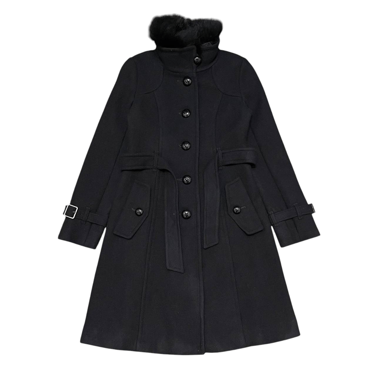 Burberry Burberry London Blue Label Fox Fur Wool Belted Coat Size XS / US 0-2 / IT 36-38 - 1 Thumbnail
