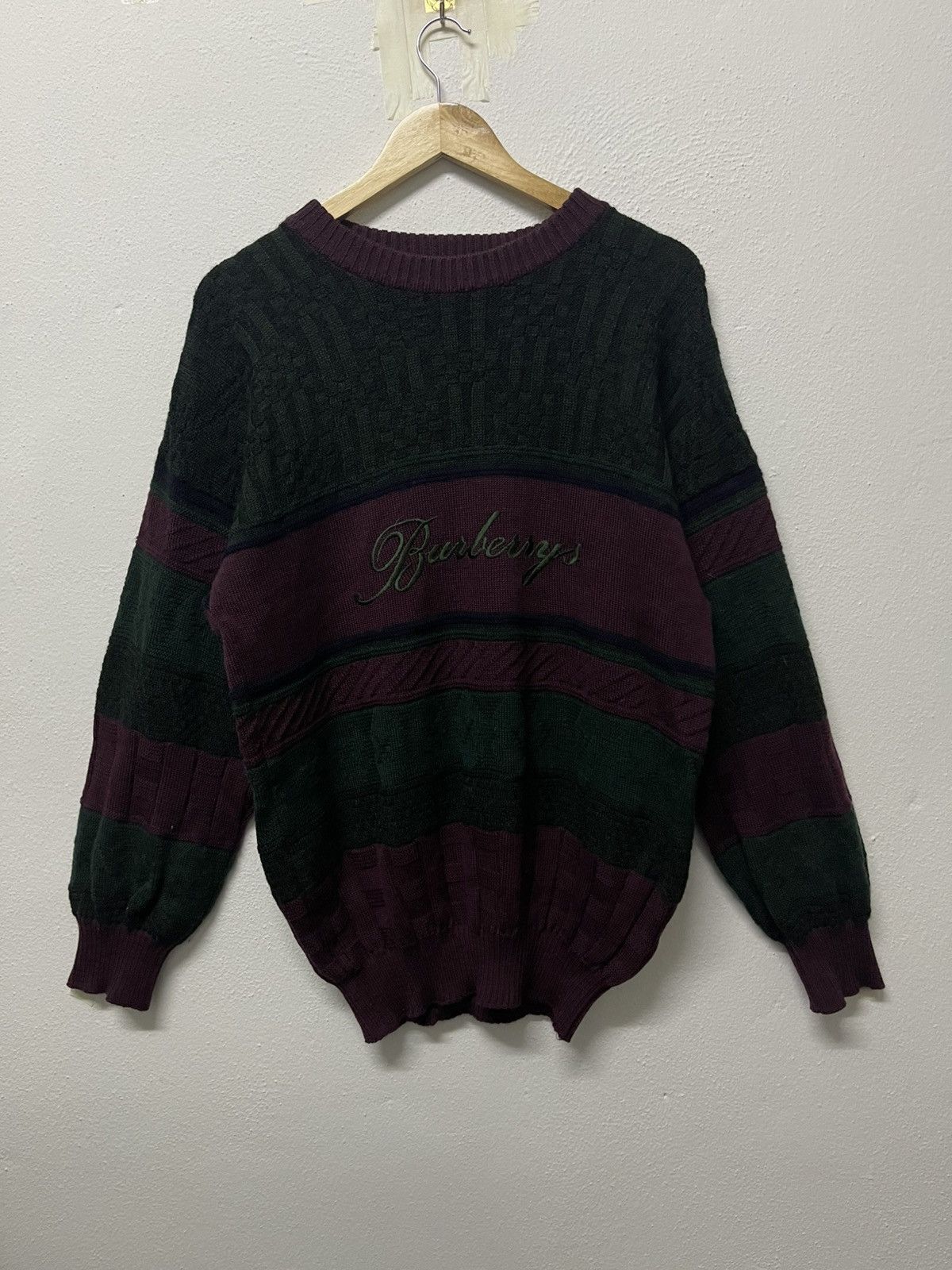 90s BURBERRYS WOOL KNITWEAR MULTICOLOUR SPELLOUT