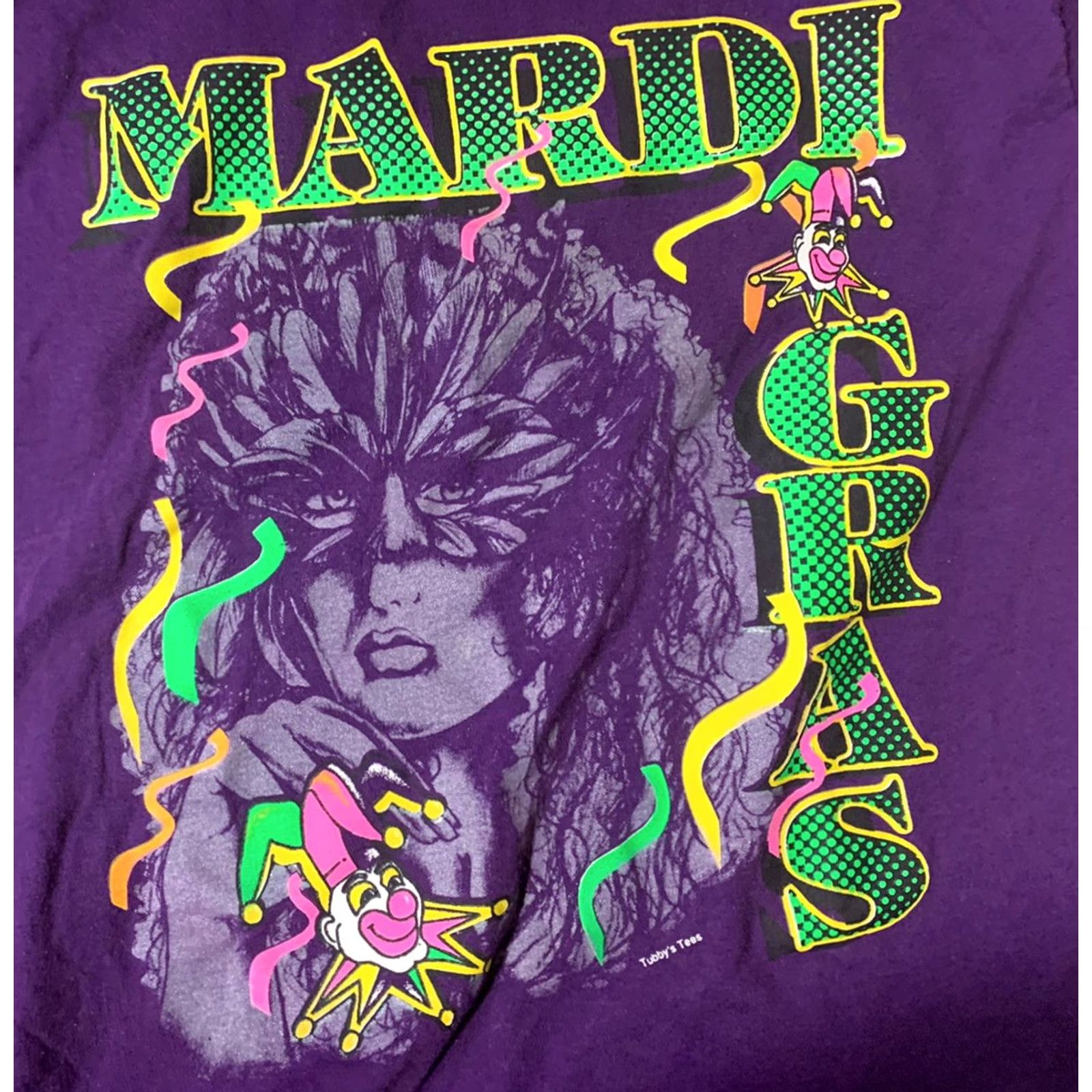 Fruit Of The Loom VINTAGE Mardi Gras New Orleans Fruit of the Loom T Shirt Purple Adult Large 90s Mens Size US L / EU 52-54 / 3 - 3 Thumbnail
