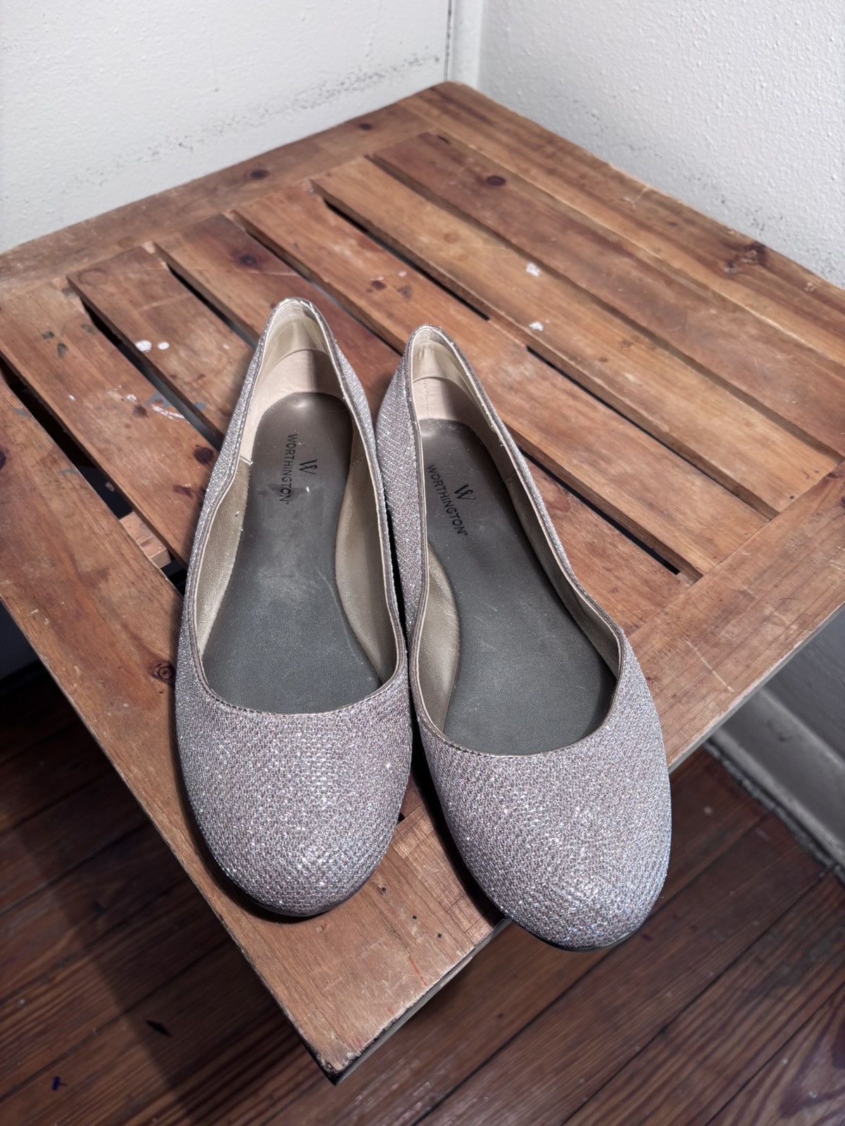 Worthington Worthington Silver Glitter Ballet Flats Size US 8.5 / IT 38.5 - 7 Thumbnail