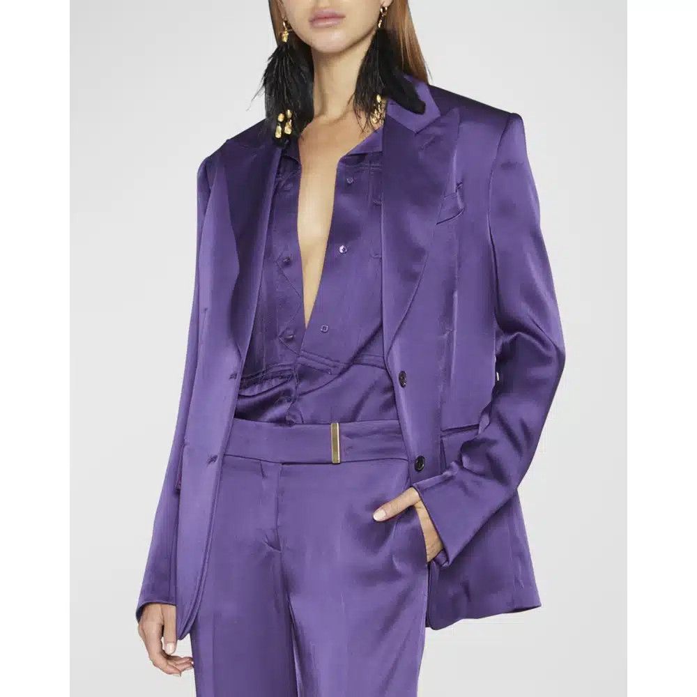 Tom Ford o1loc1c1224 GI2916 Single-Breasted Satin Blazer in Purple Size M / US 6-8 / IT 42-44 - 2 Thumbnail