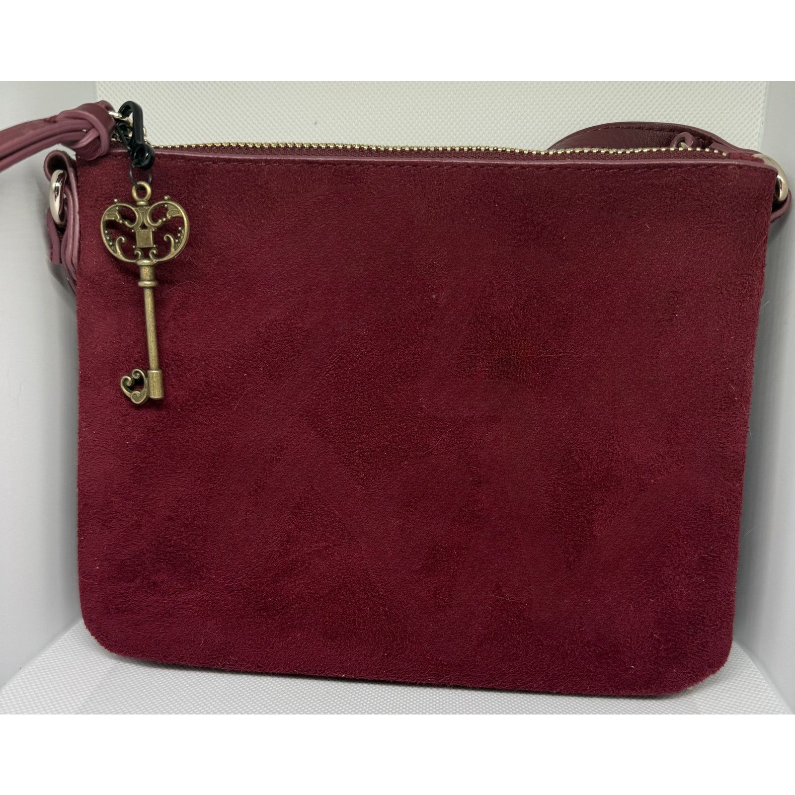 Old Navy Old Navy Burgundy Crossbody Bag Suede Key Charm 3 Pocket Size ONE SIZE - 2 Thumbnail