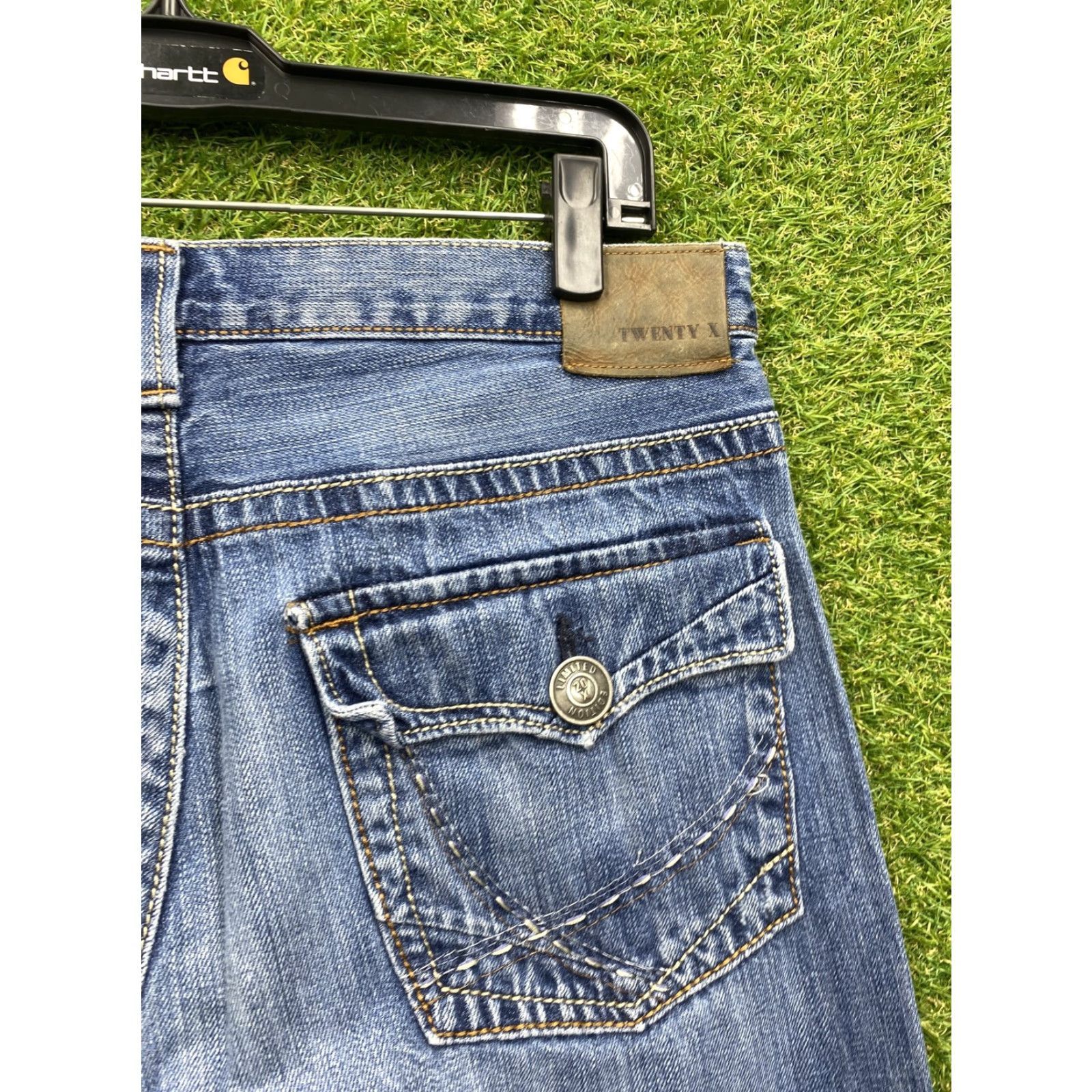 Denime Twenty X Jeans Mens Jeans 33x34 Blue Denim Straight Leg Distressed Western Style Pants Mens Size US 33 - 7 Thumbnail