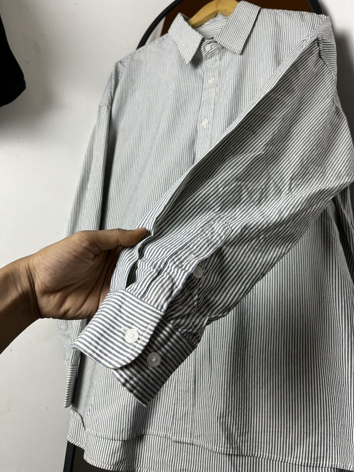 Japanese Brand Takeasy striped oversize button shirt /cdg/kapital/issey/ Size US M / EU 48-50 / 2 - 6 Thumbnail