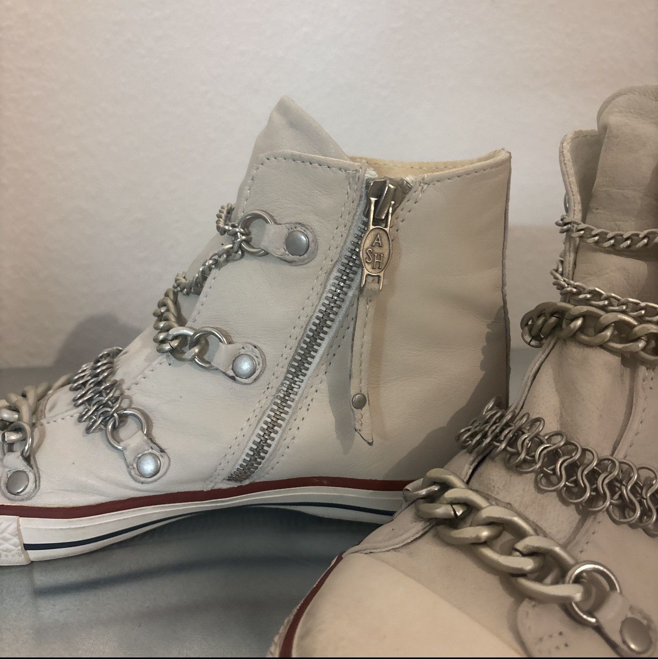ASH Ash Chain Detail Leather Hi-Top Trainers Size US 8 / IT 38 - 3 Thumbnail