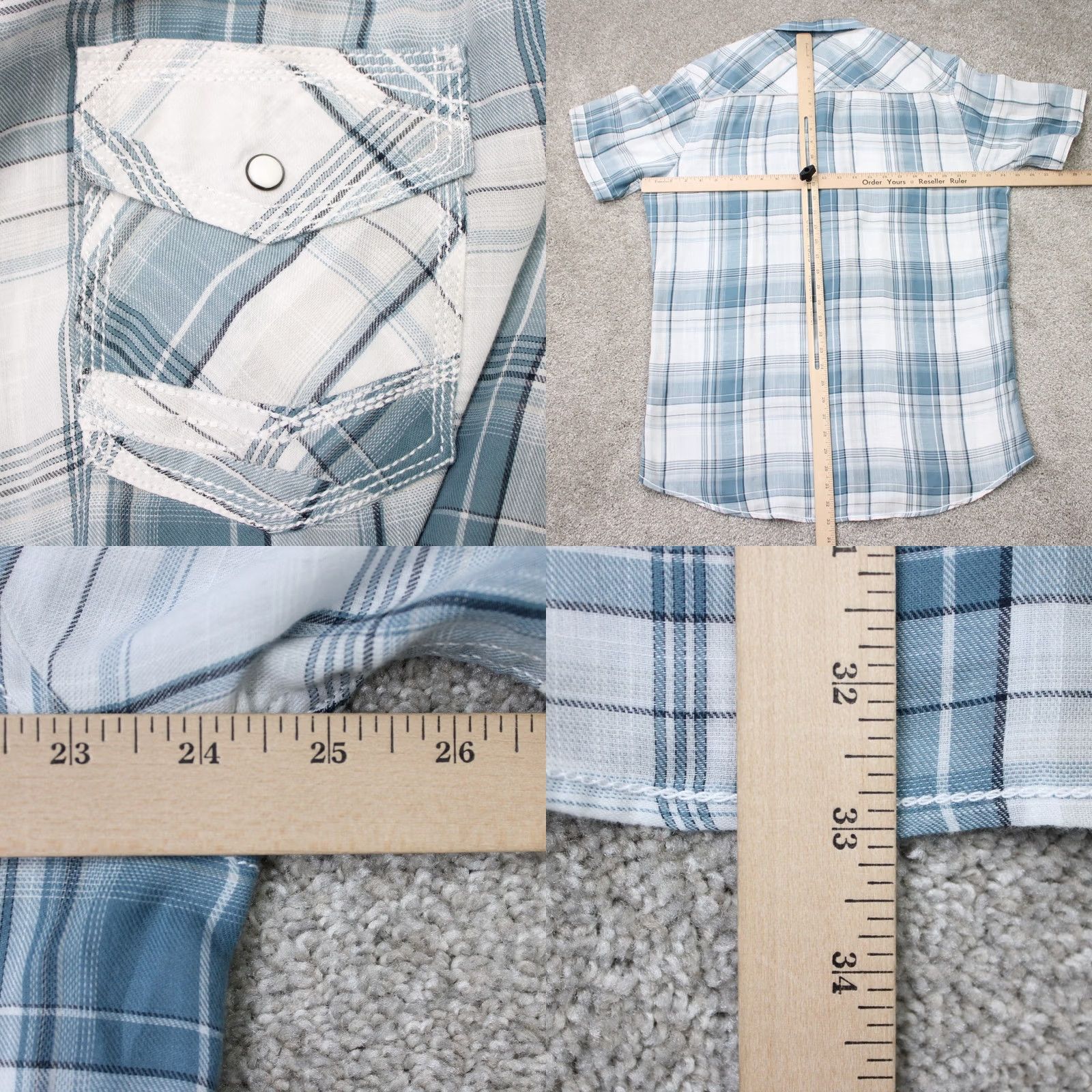 BKE BKE Shirt Mens 2XL XXL Blue/White Plaid Pearl Snap Short Sleeve Standard Fit Size US XXL / EU 58 / 5 - 8 Thumbnail