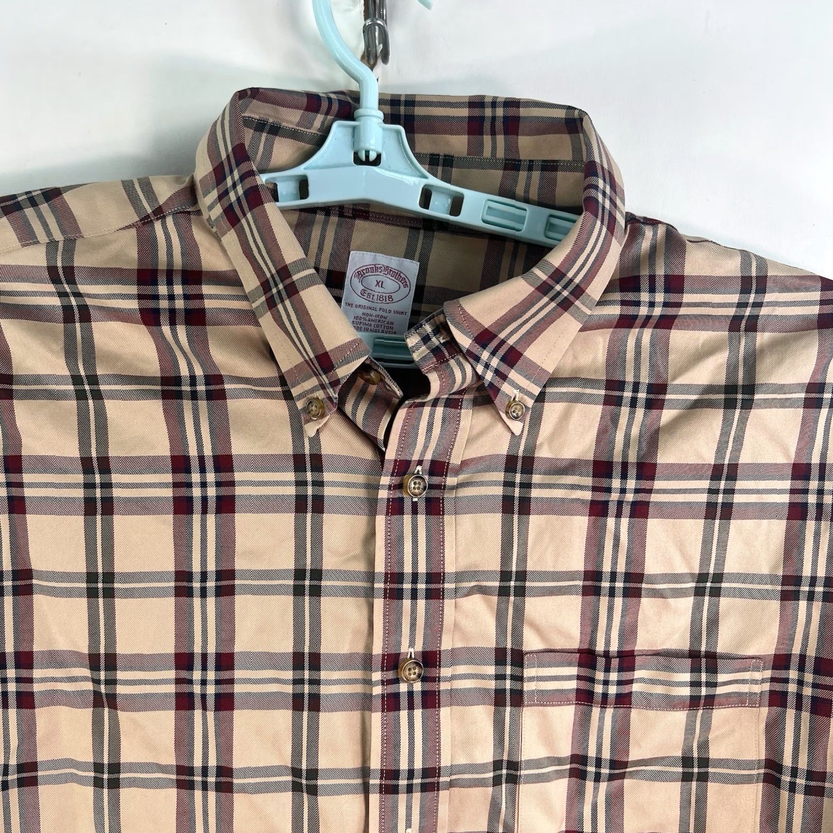 Brooks Brothers Brooks Brothers Plaid Button-Up Shirt Mens XL Tan/Red Long Sleeve Size US XL / EU 56 / 4 - 2 Thumbnail
