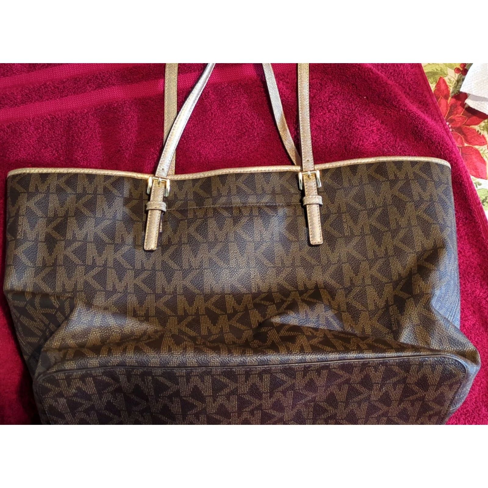 Michael Kors Michael Kors PVC Handbag Brown Gold Signature Large Tote Women’s Size ONE SIZE - 3 Thumbnail