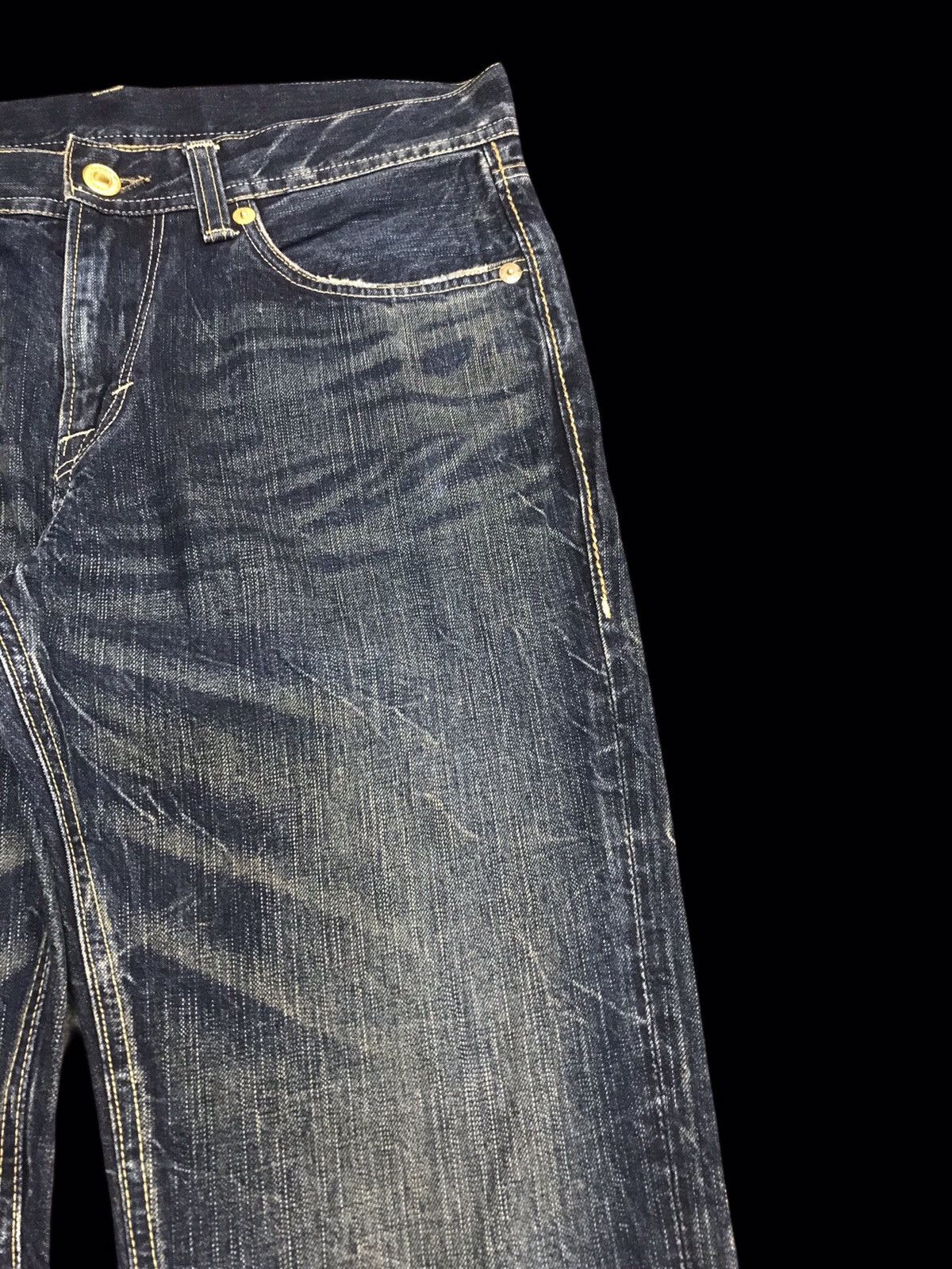 Japanese Brand 💥FLARE💥Archival DENICRA Sick Fade Mud Wash Flare Denim F54 Size US 35 - 3 Thumbnail