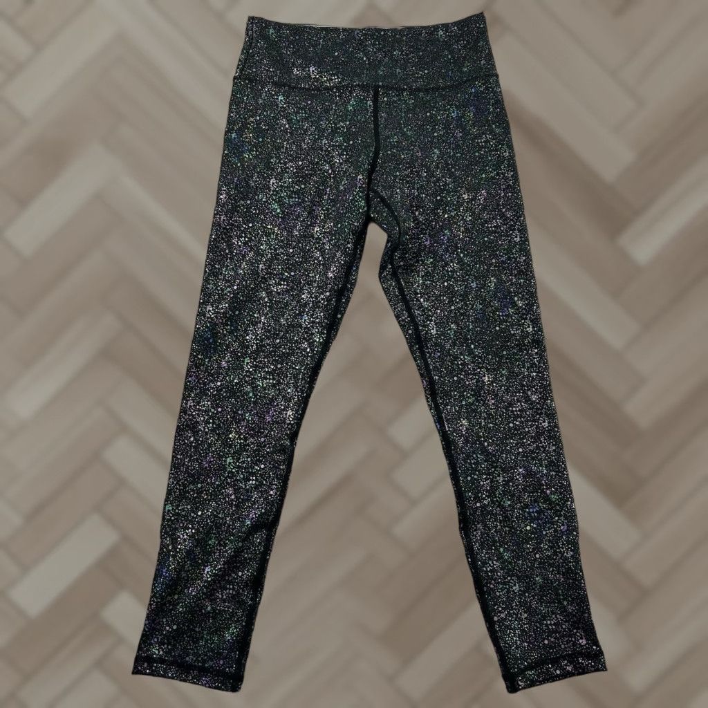 Vintage Zyia Active Leggings 7/8 Metallic Splatter Print Women's 6 Black Iridescent Activewear Compression Size 28" / US 6 / IT 42 - 1 Thumbnail