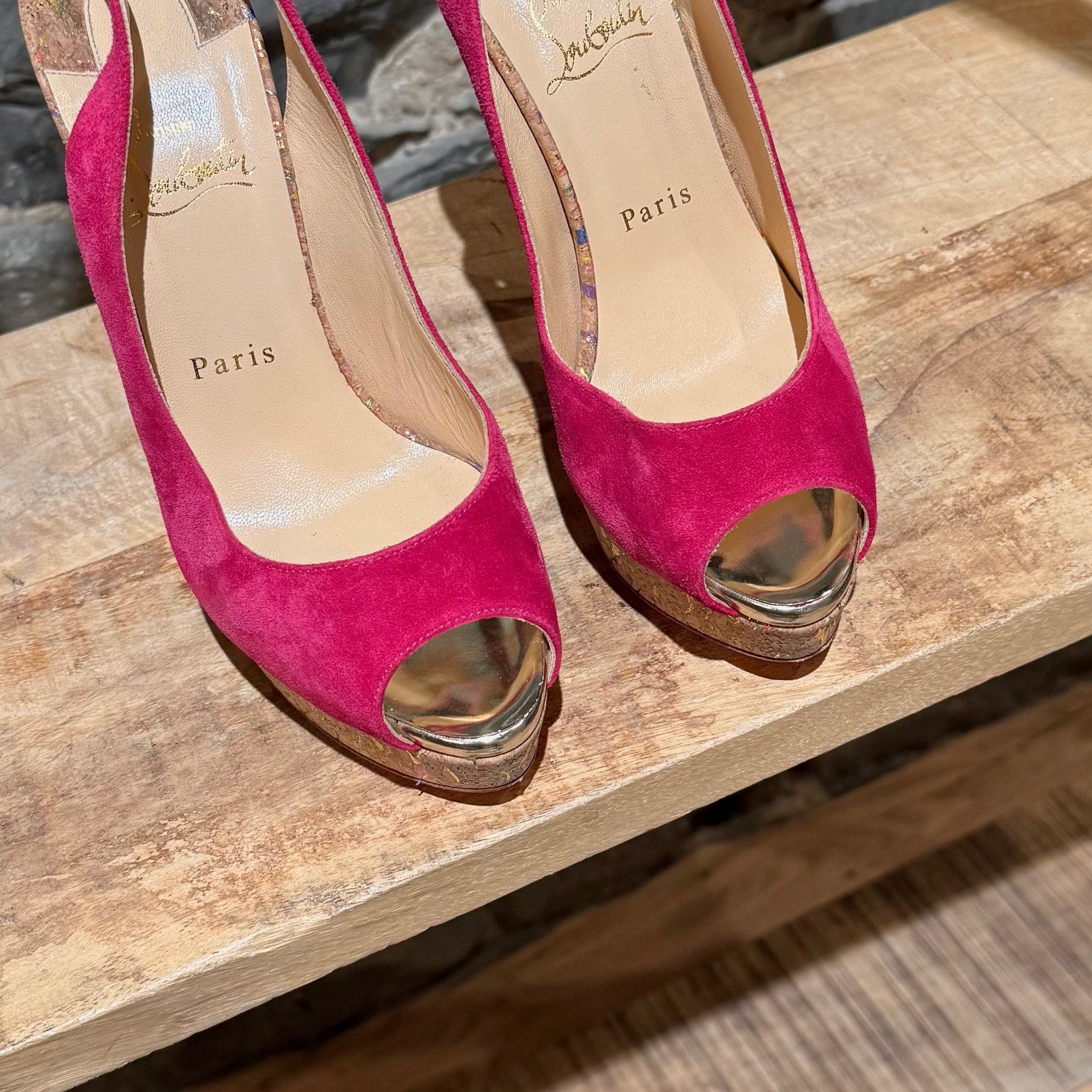 Christian Louboutin Christian Louboutin Pink Lady Peep 150 Slingback Plat. Pumps Size US 8 / IT 38 - 3 Thumbnail