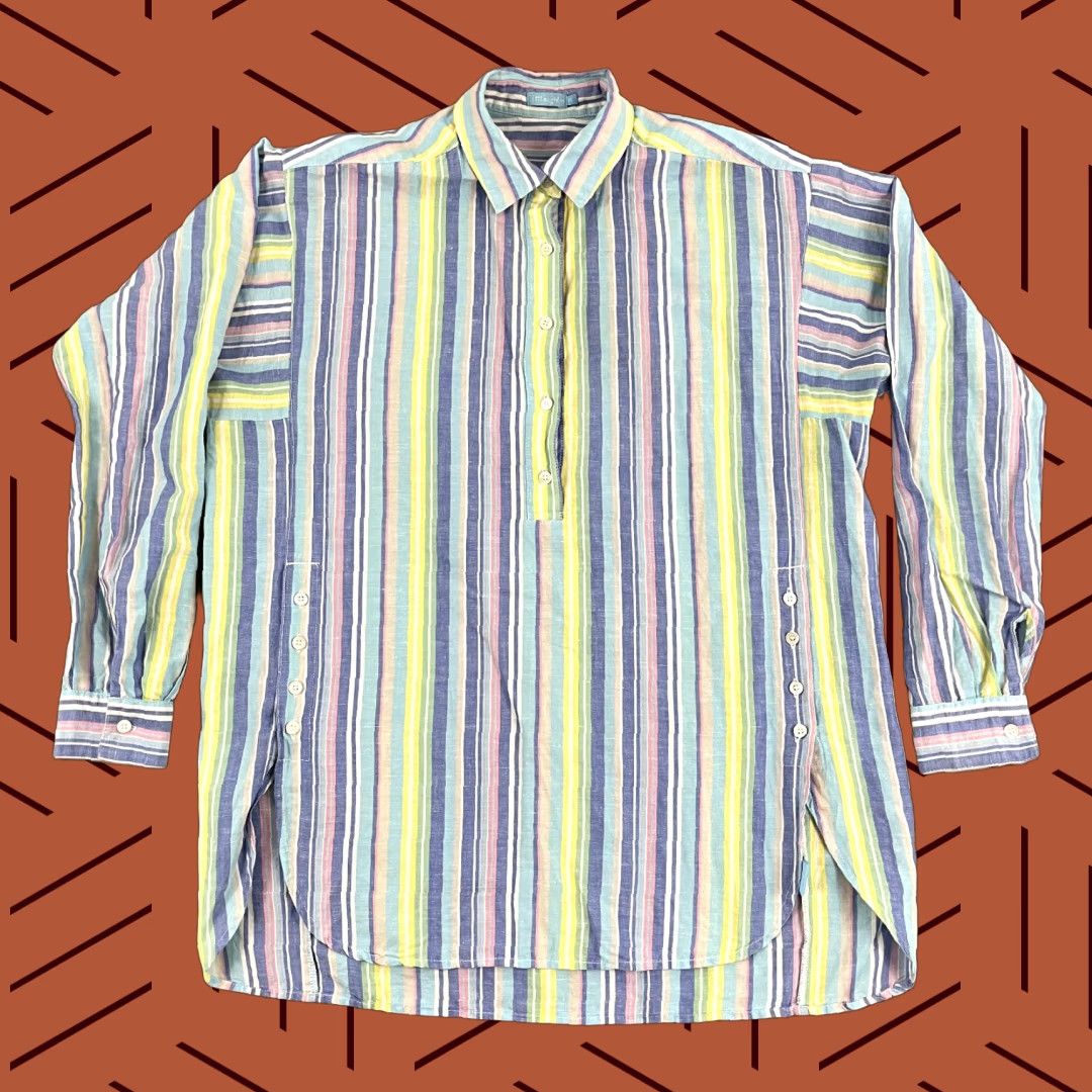 J.McLaughlin J. MCLAUGHLIN Shirt Womens XS Pastel Striped Oversized Linen Blend Popover Top Size XS / US 0-2 / IT 36-38 - 1 Thumbnail
