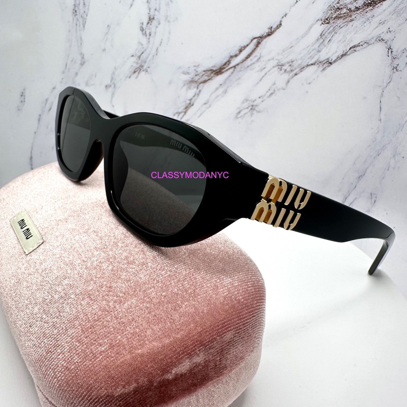 Miu Miu MIU MIU Sunglasses Black Gold Rectangle Cat Eye Authentic Size ONE SIZE - 21 Thumbnail