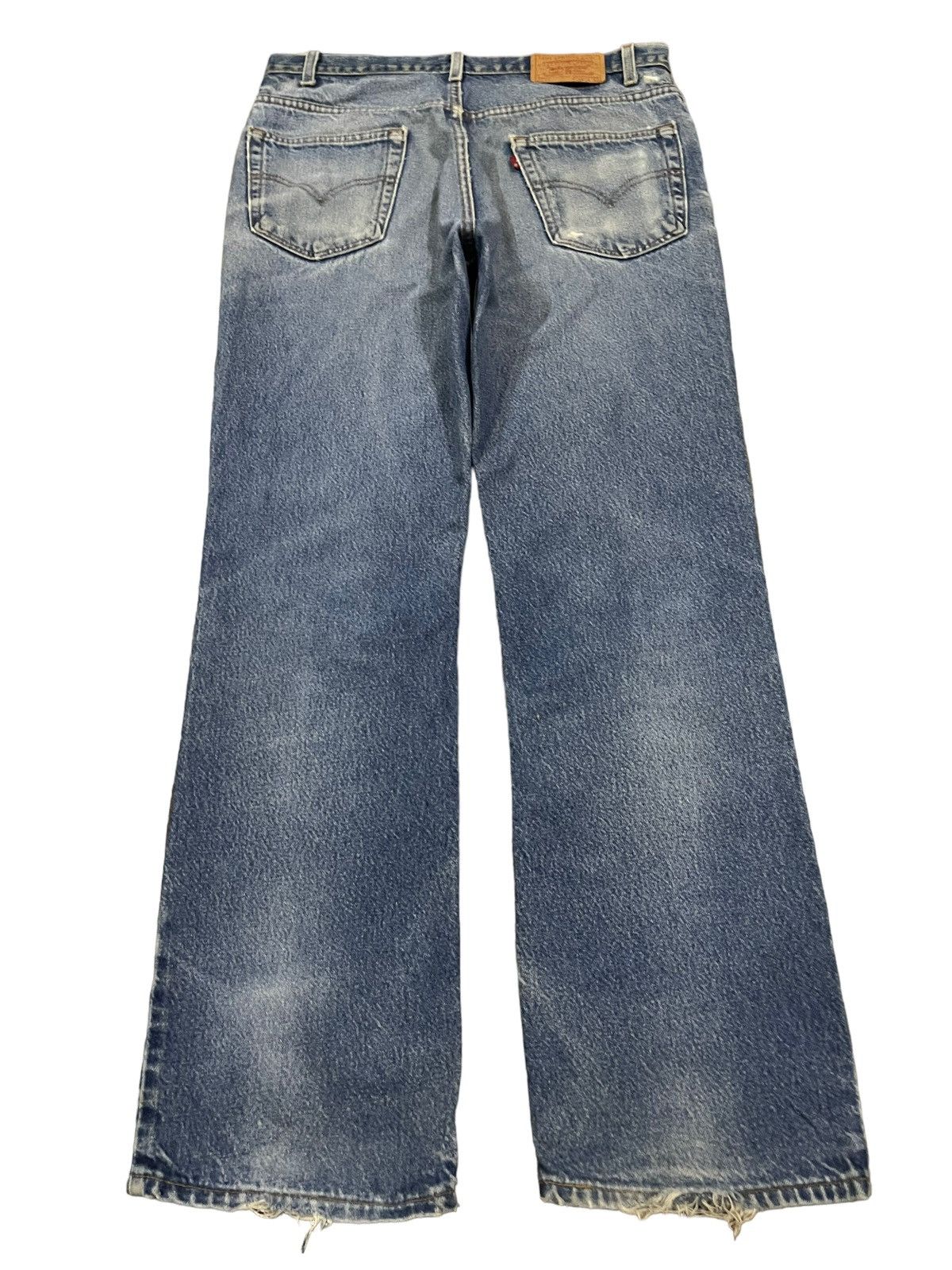 Levi's Vintage 70s Levis 517 Bootcut Blue Wash Distress Jeans Size US 34 / EU 50 - 2 Thumbnail