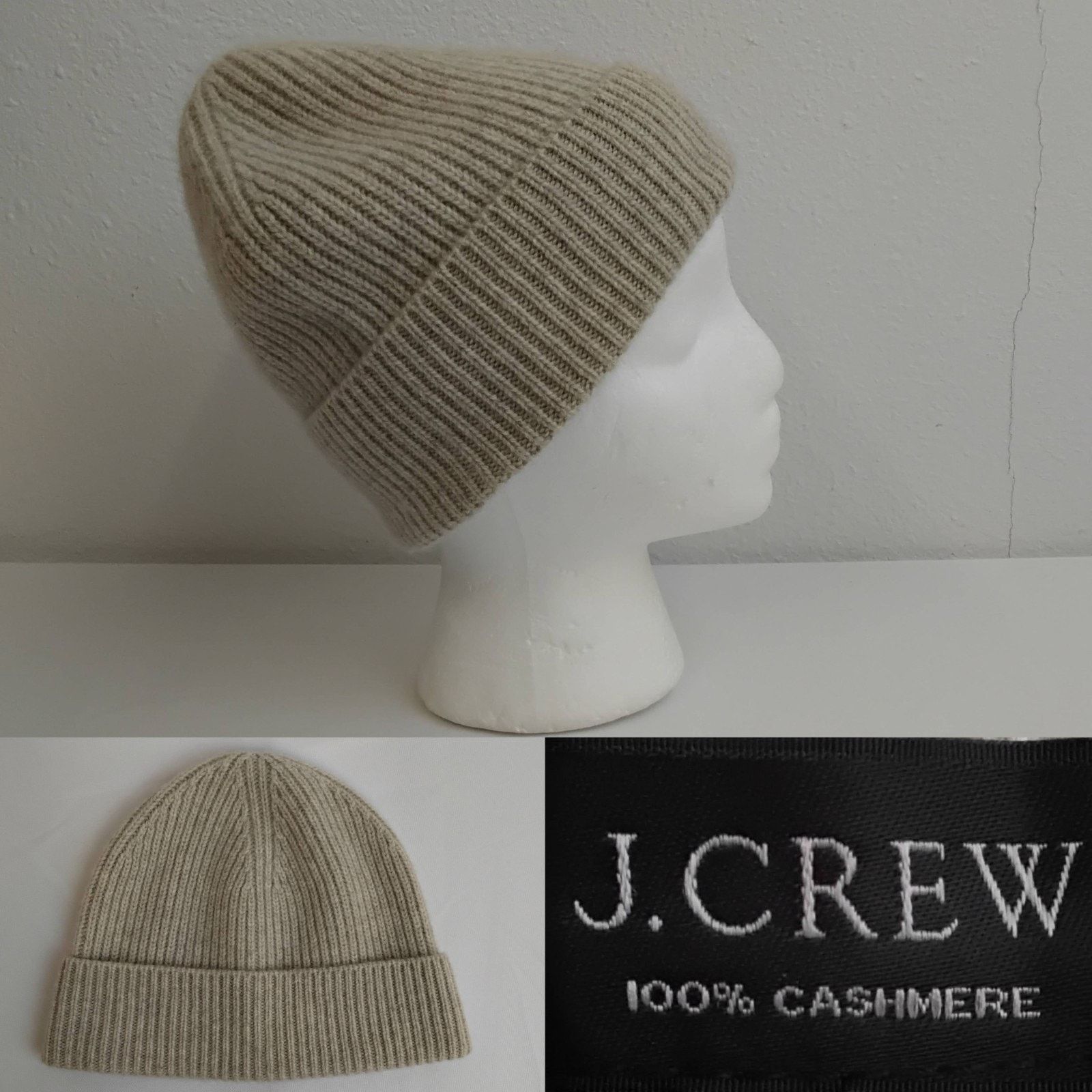 J.Crew J. Crew Cashmere Rib-Knit Beanie One Size Oatmeal Beige Size ONE SIZE - 1 Thumbnail
