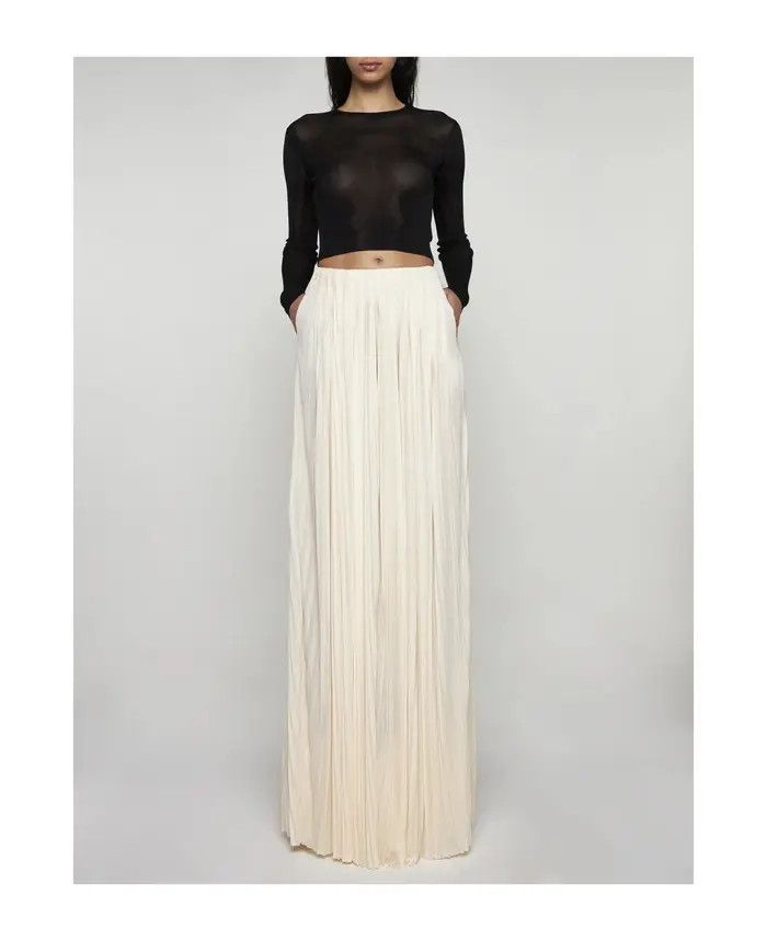 Saint Laurent Paris oc11z0226 780001 Long Pleated Skirt in Jersey in Creme Size 30" / US 8 / IT 44 - 2 Thumbnail