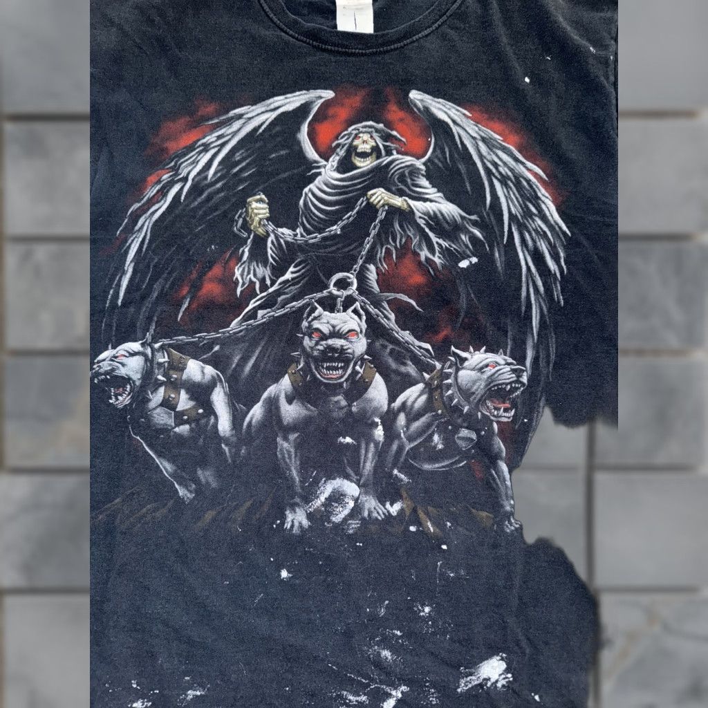 Vintage VINTAGE Grim Reaper Pit Bull T-Shirt Mens L Black 21x26 Size US L / EU 52-54 / 3 - 1 Thumbnail
