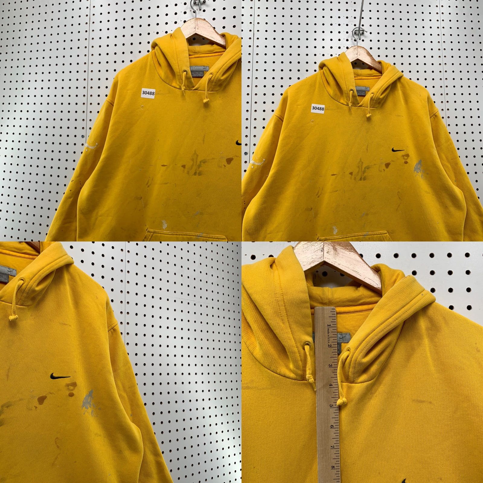 Nike VINTAGE Nike Hoodie Mens XL Yellow Swoosh Distressed Paint 27x28.5 Pullover Sweatshirt Size US XL / EU 56 / 4 - 9 Thumbnail