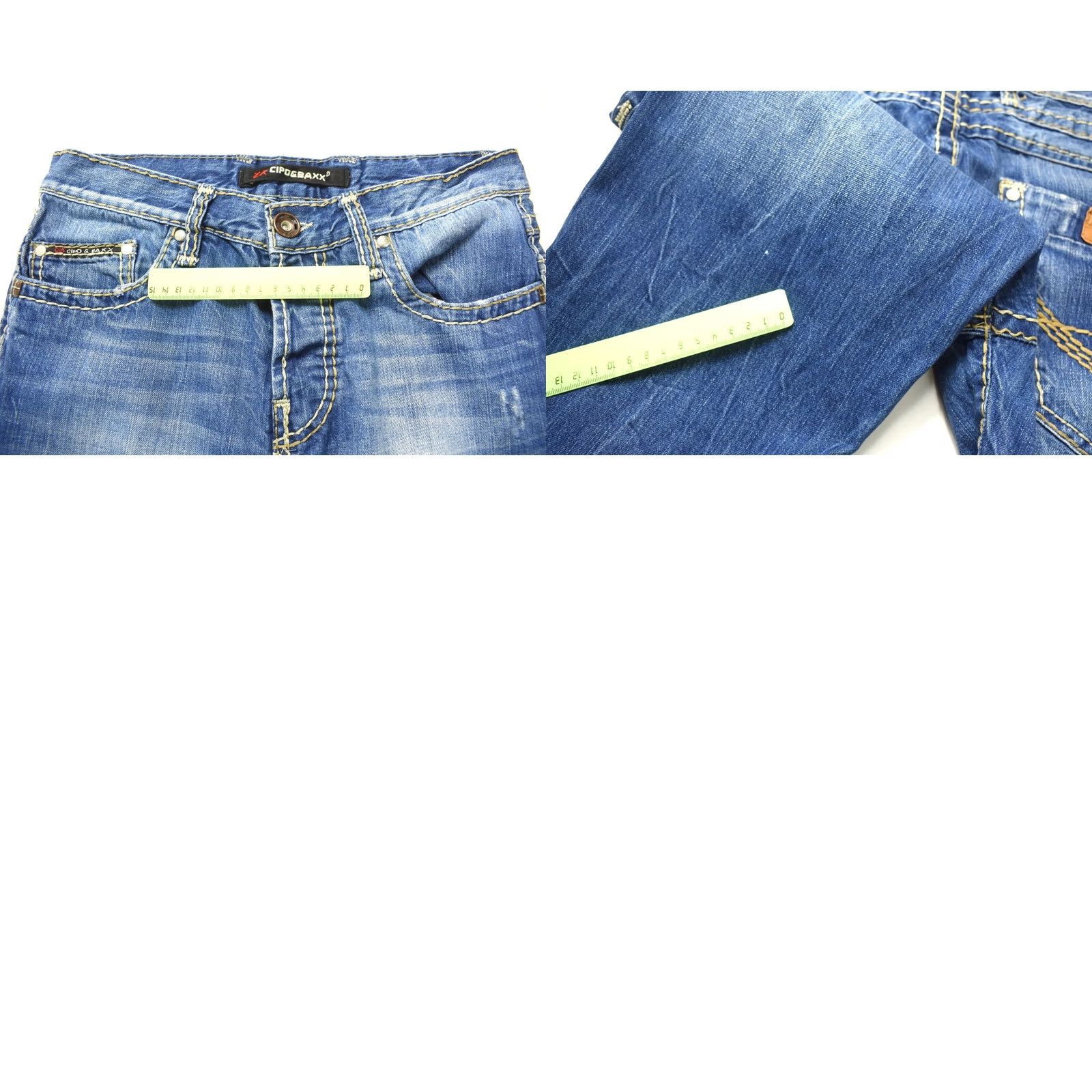 Vintage Cipo & Baxx C-688 Men's Jeans Tapered W30/L32 Button Regular Fit Blue Distressed Whiskers Size US 30 / EU 46 - 8 Thumbnail