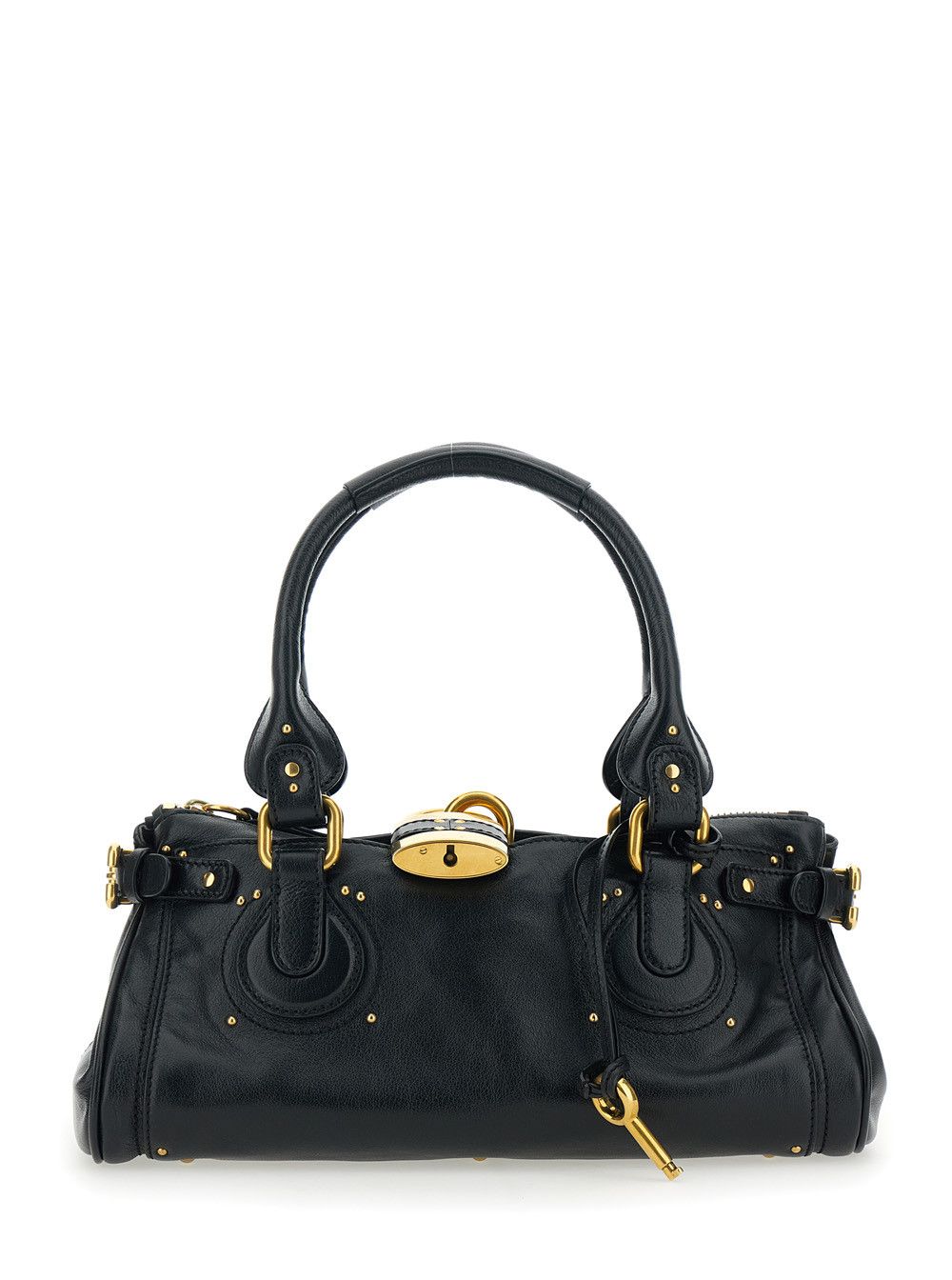 Chloe 'Paddington' Black Shoulder Bag with Oversized Lock and C-Shaped Buckles in Grained Leather Woman Size ONE SIZE - 1 Thumbnail