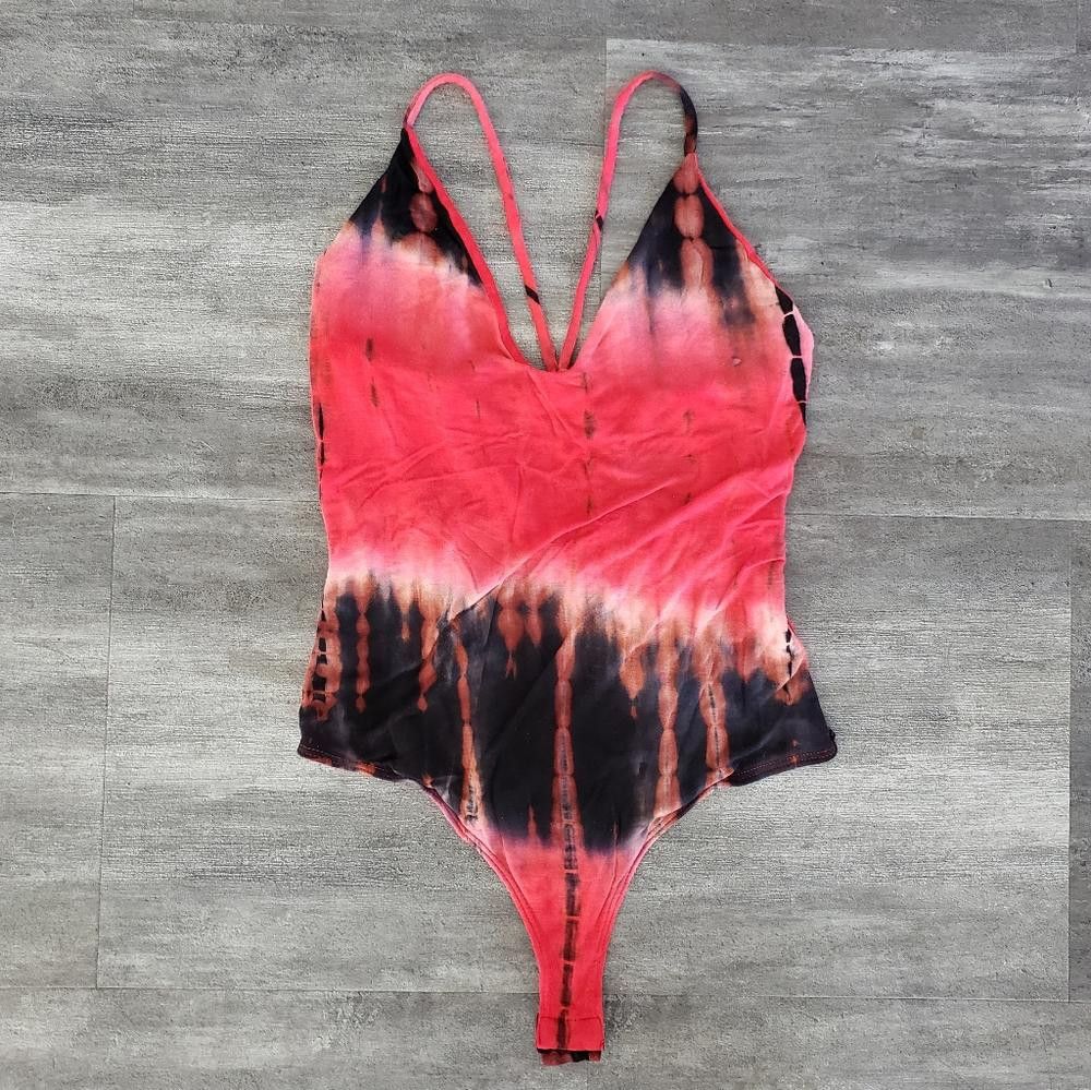 Fashion Nova Red Black Detailed FN Thong Bodysuit Size ONE SIZE - 1 Thumbnail