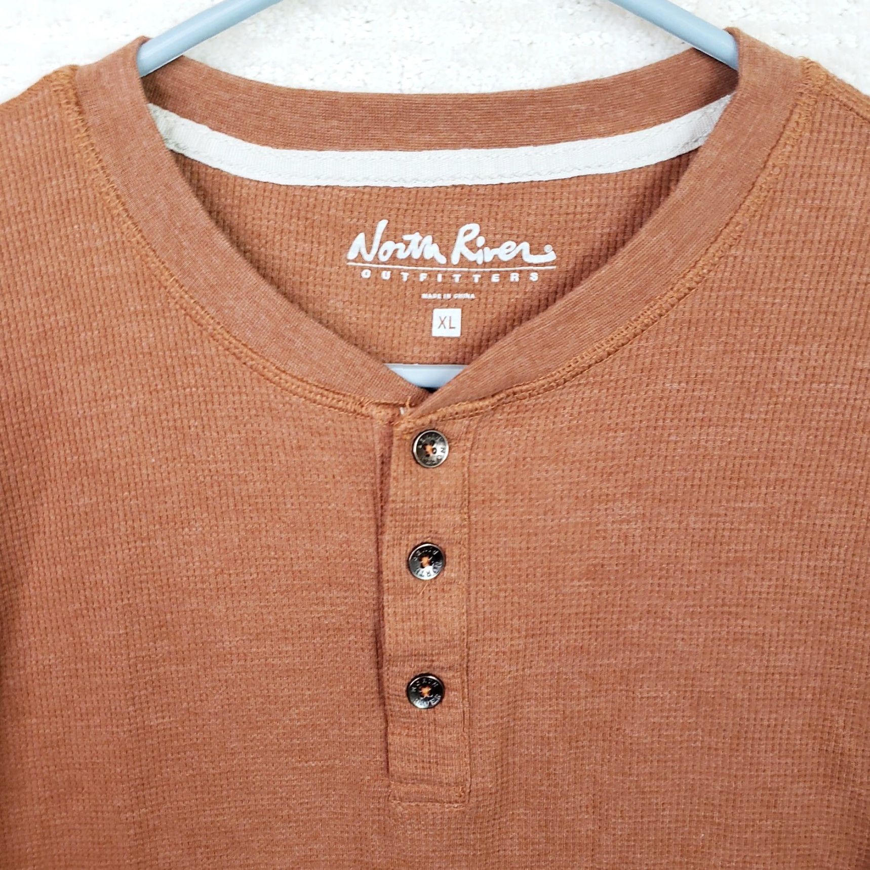 Vintage North River Outfitters Henley Shirt Men’s XL Brown Long Sleeve Button-Up Cotton Size US XL / EU 56 / 4 - 4 Thumbnail
